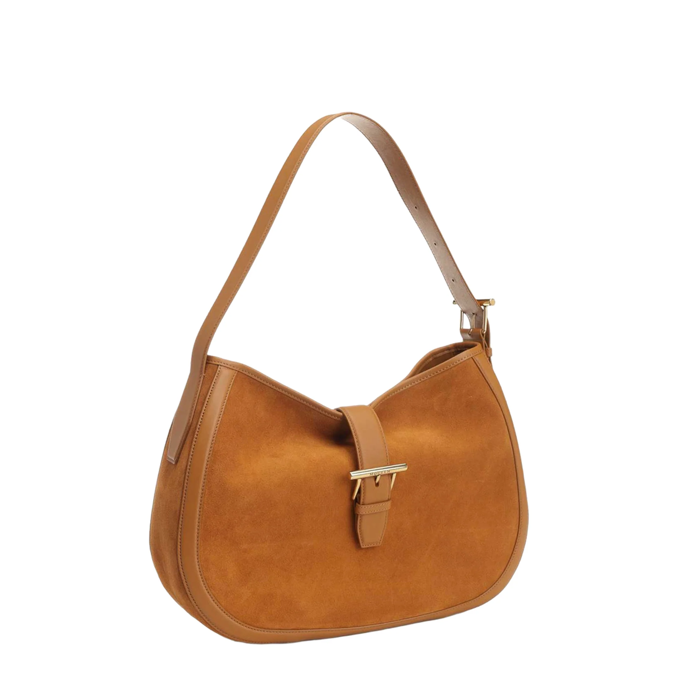 Adjustable Leather Shoulder Bag with Vintage Gold Metal T-Bar Closure - Image 2