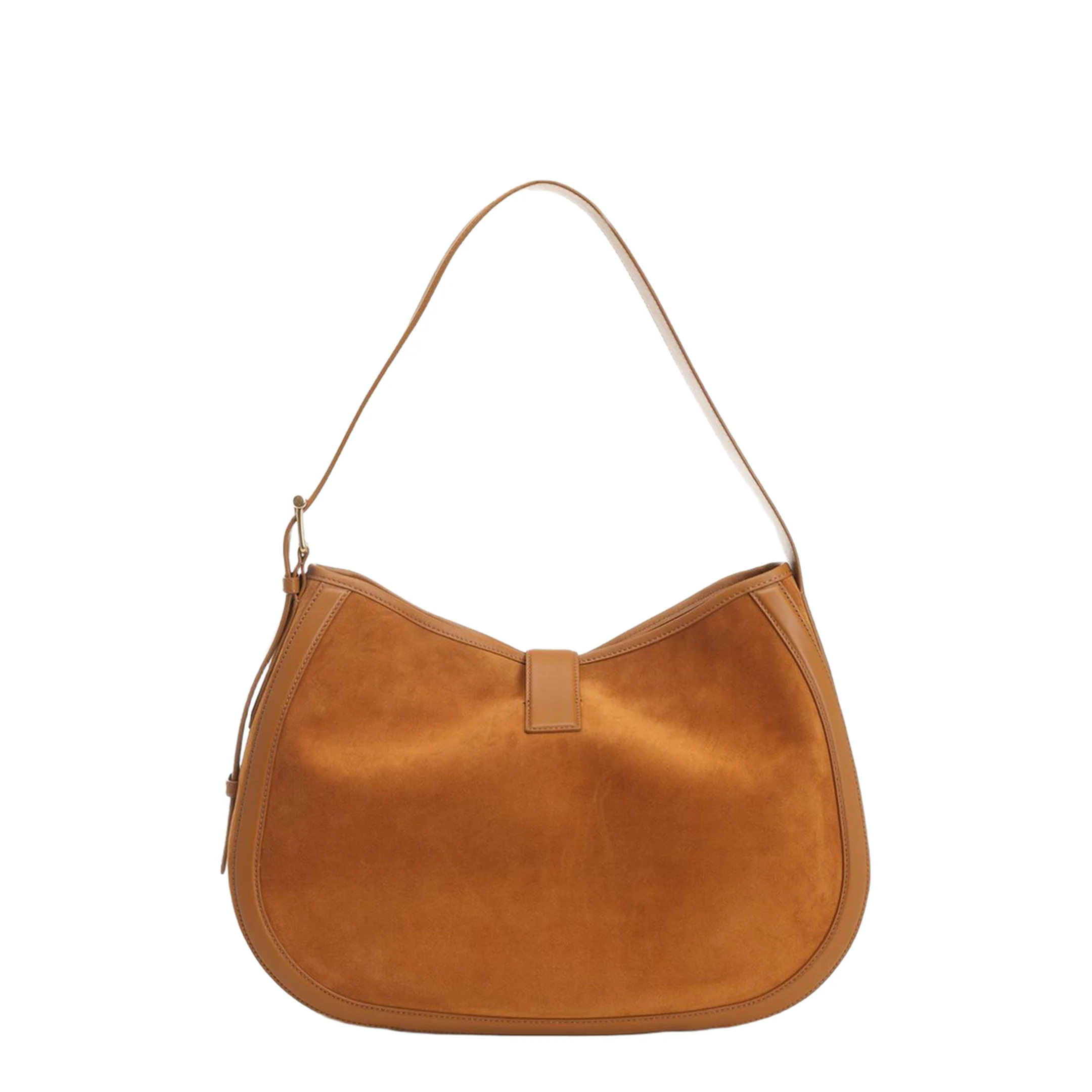 Adjustable Leather Shoulder Bag with Vintage Gold Metal T-Bar Closure - Image 3