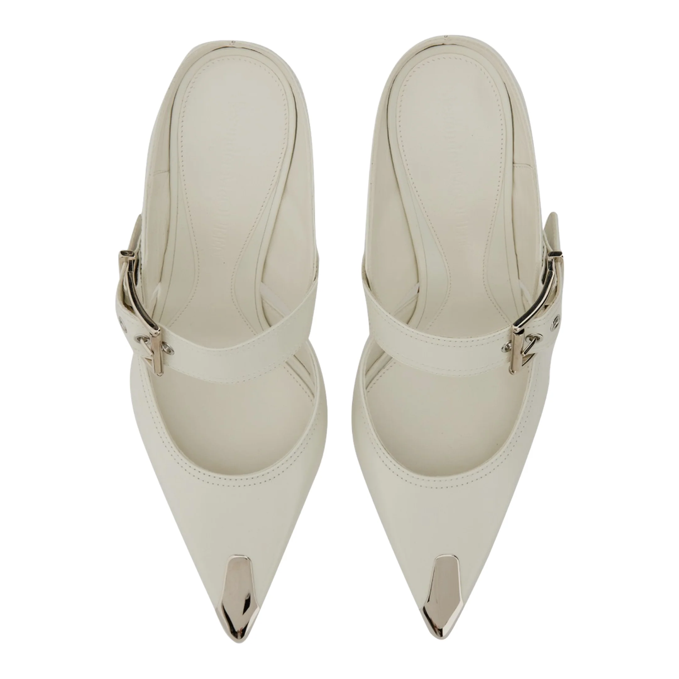Chalk Leather Hardware Mules - Image 4
