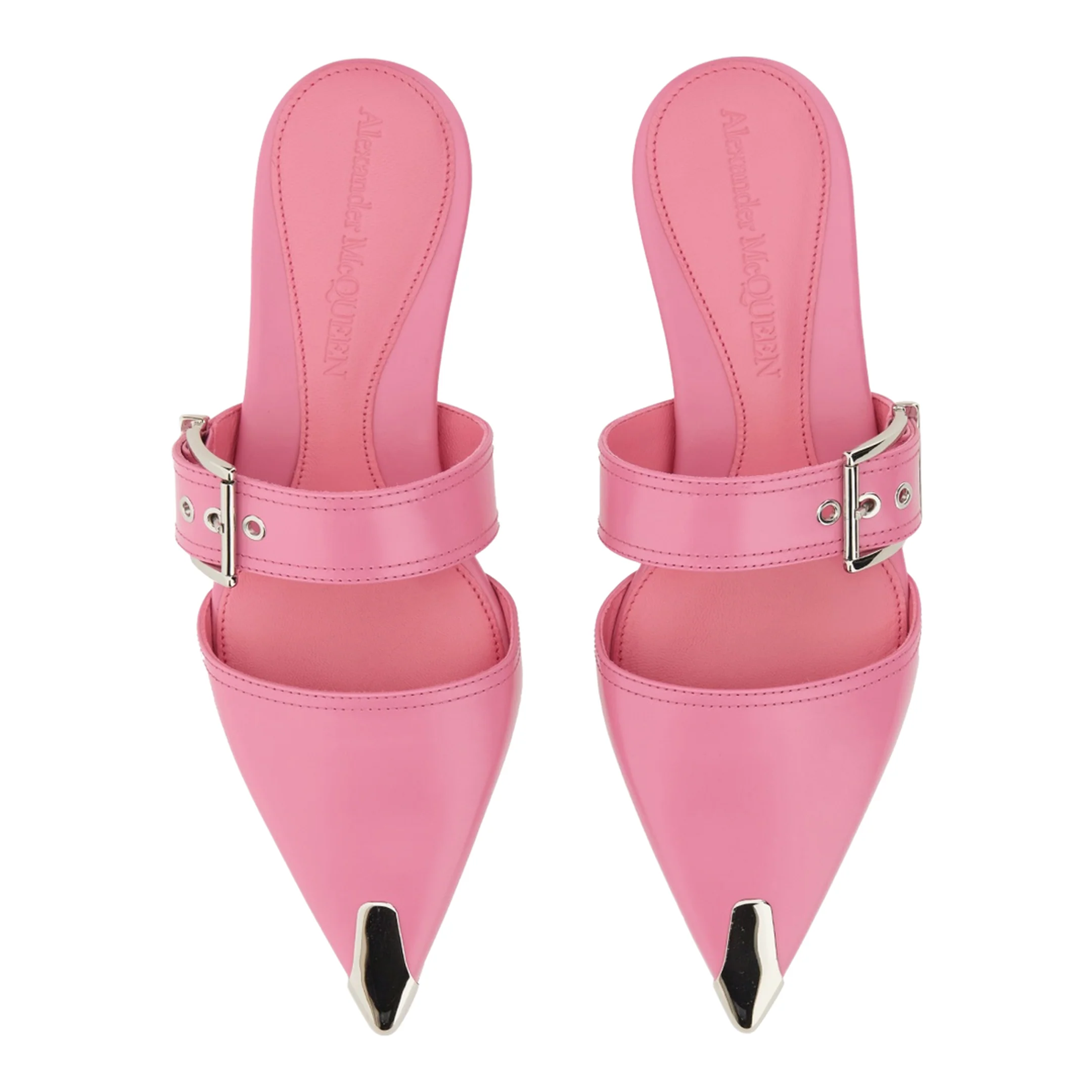 Metal-toe Pointed Flat Leather Mules - Image 2