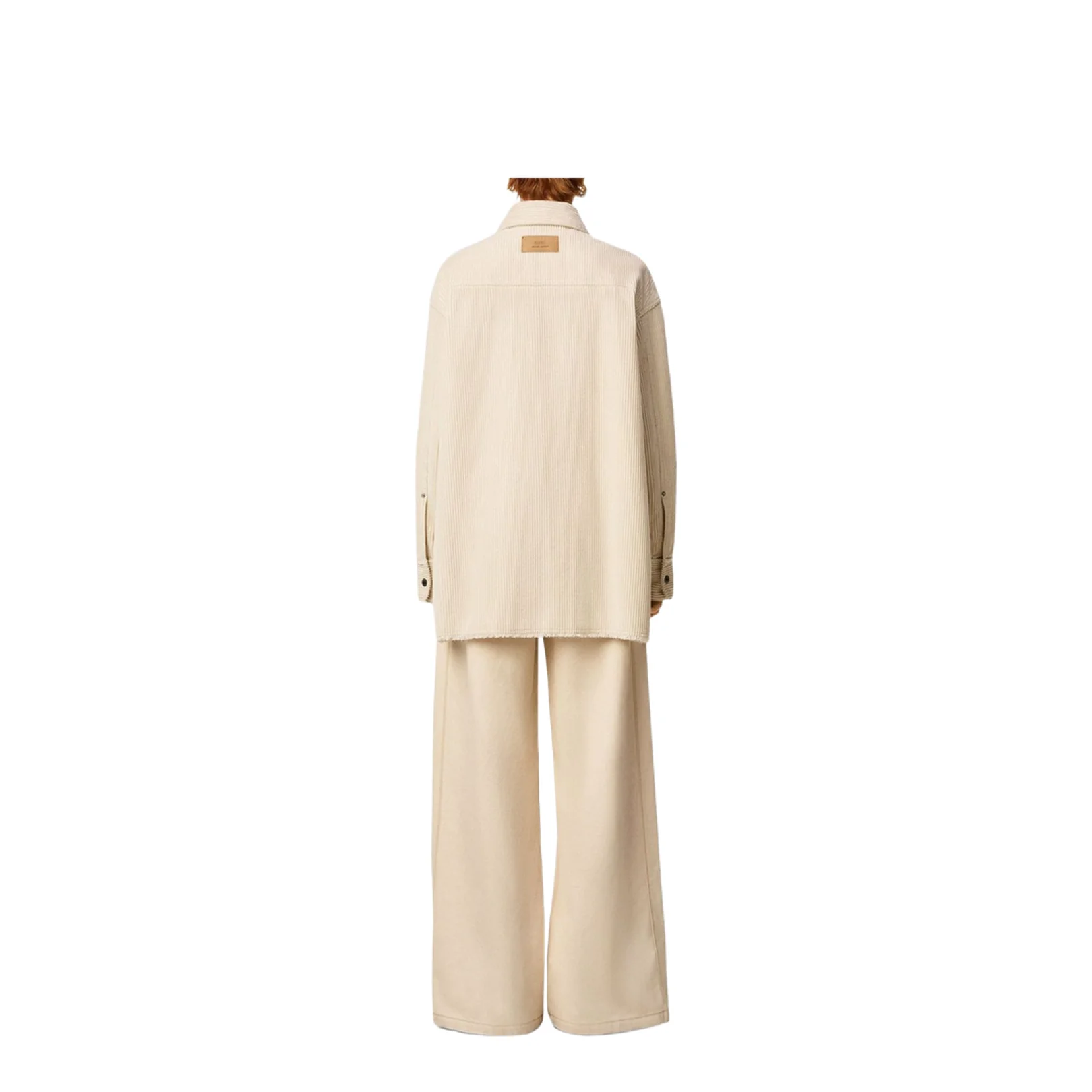 Ivory White Cotton Corduroy Side Slit Overshirt - Image 3