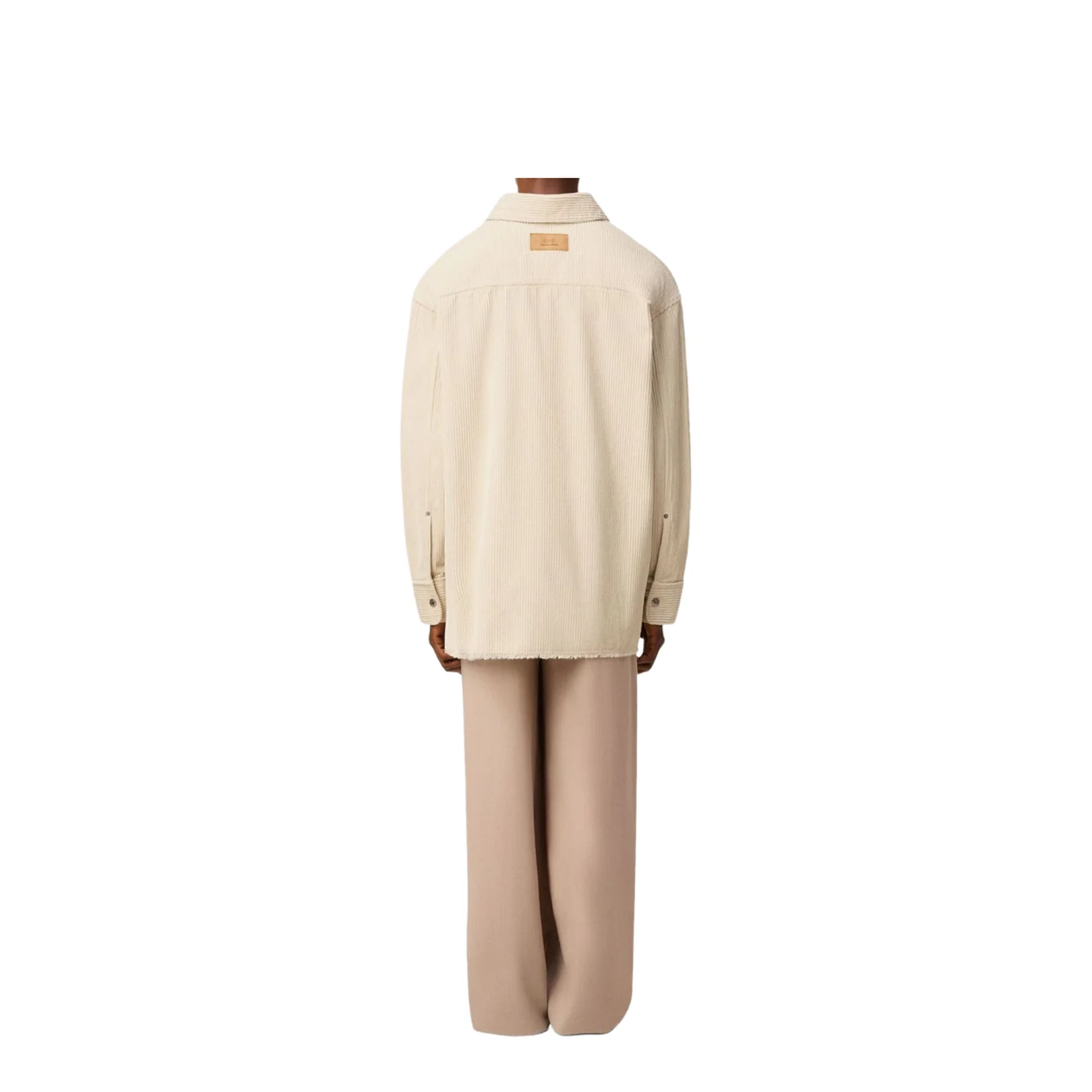 Ivory White Cotton Corduroy Side Slit Overshirt - Image 5