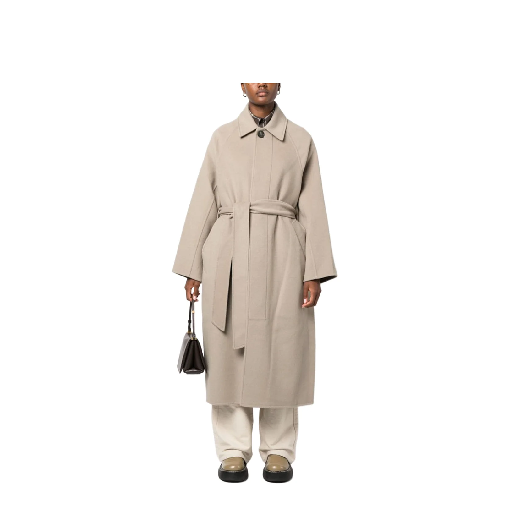Long Belted Coat Beige - Image 4