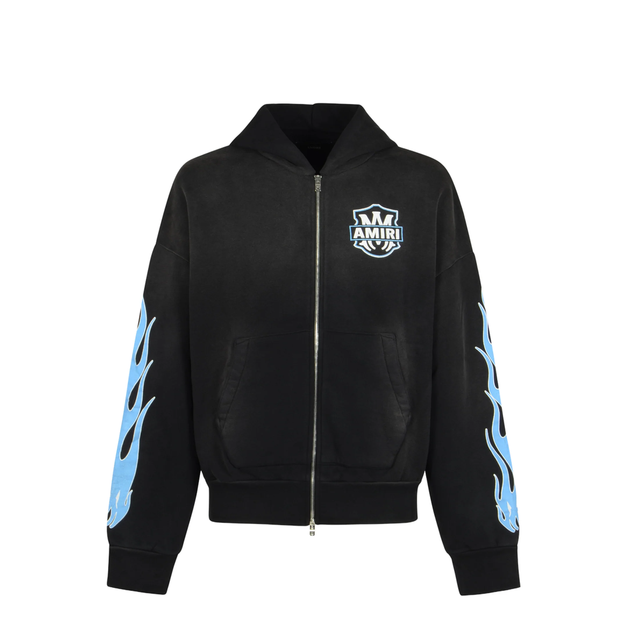 Printed Graphic Zip-Up Hoodie - Black - Image 2