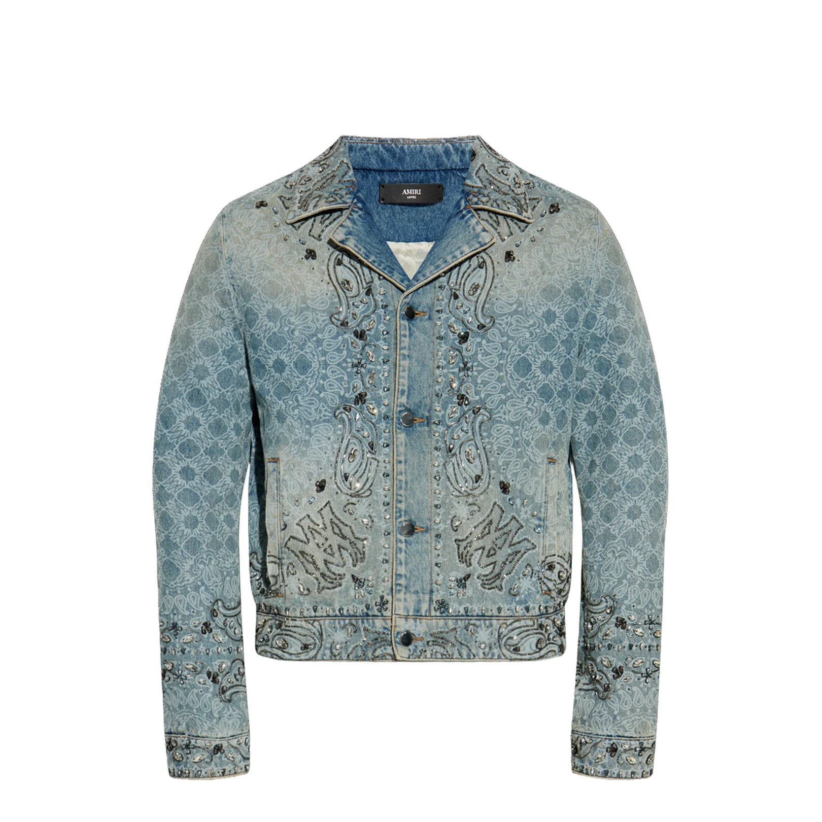 Embroidered Denim Jacket Light Blue Refined Distressed