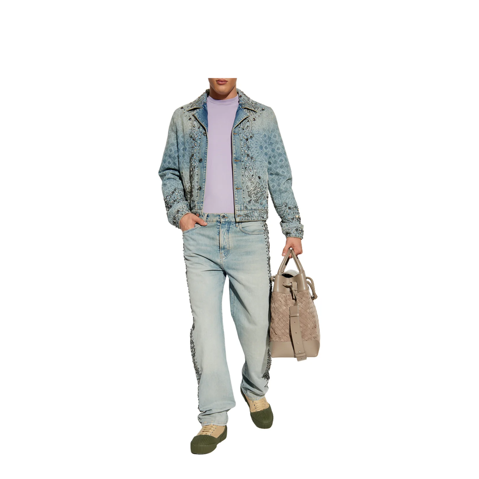 Embroidered Denim Jacket Light Blue Refined Distressed - Image 2