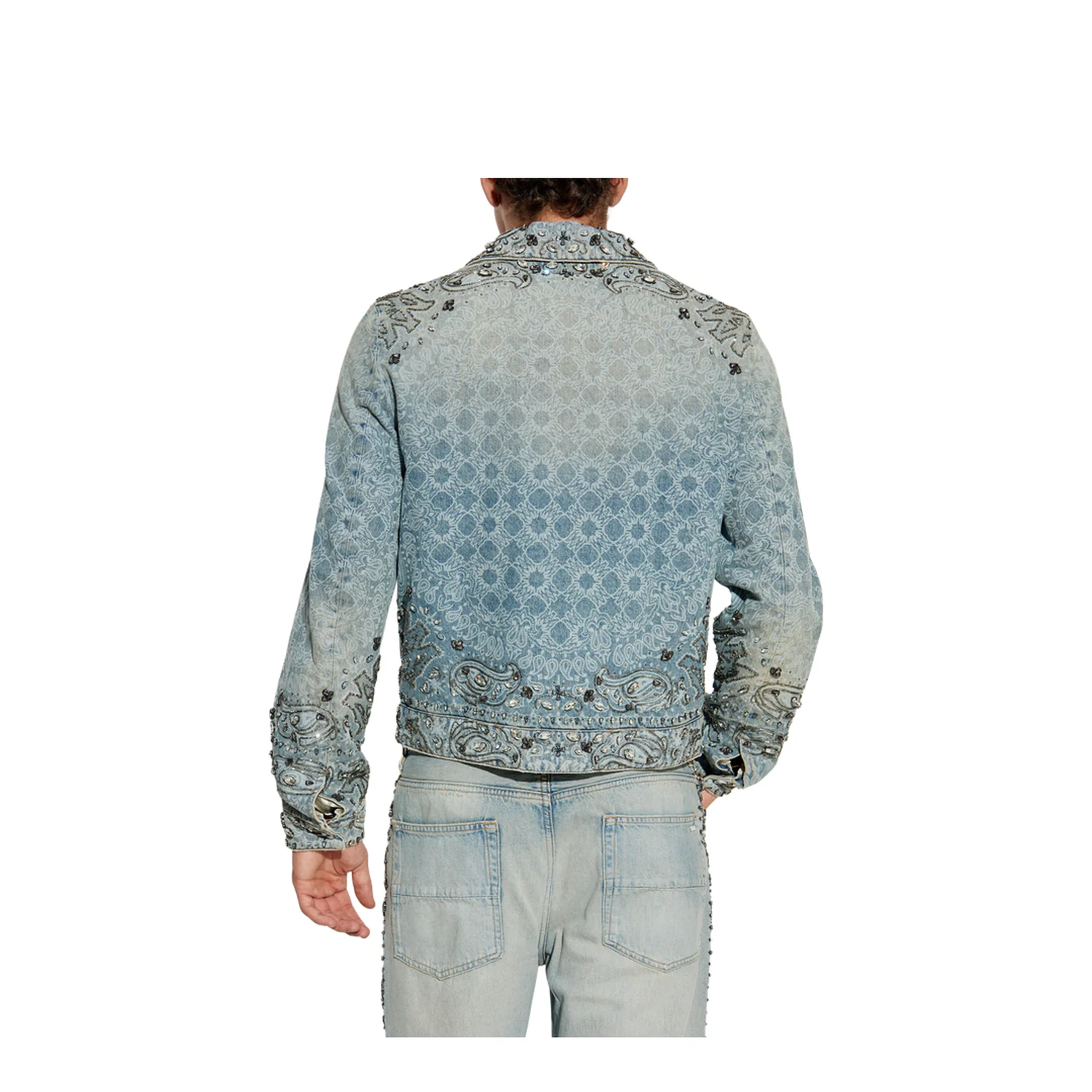 Embroidered Denim Jacket Light Blue Refined Distressed - Image 4