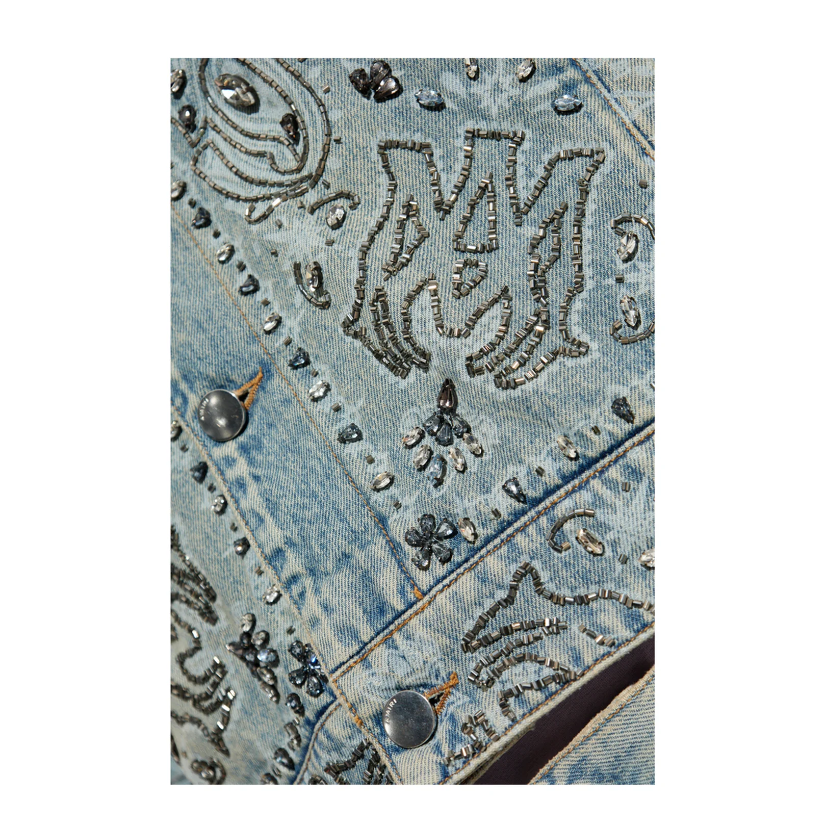 Embroidered Denim Jacket Light Blue Refined Distressed - Image 5