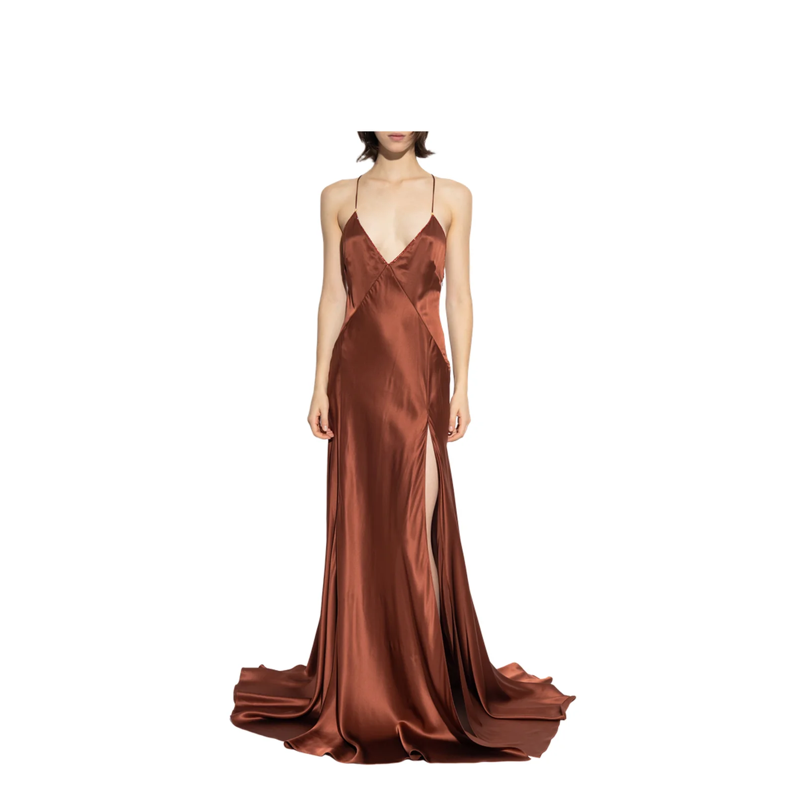 Silk Dress with Spaghetti Straps Copper - Image 2