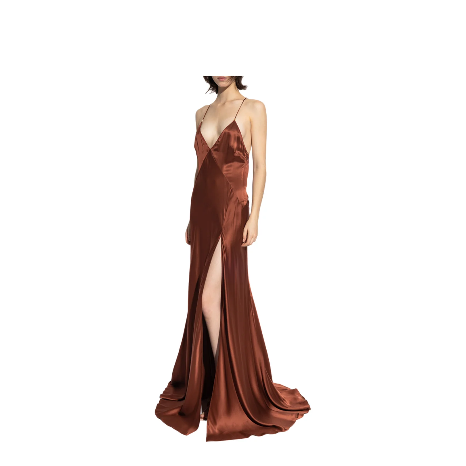 Silk Dress with Spaghetti Straps Copper - Image 3