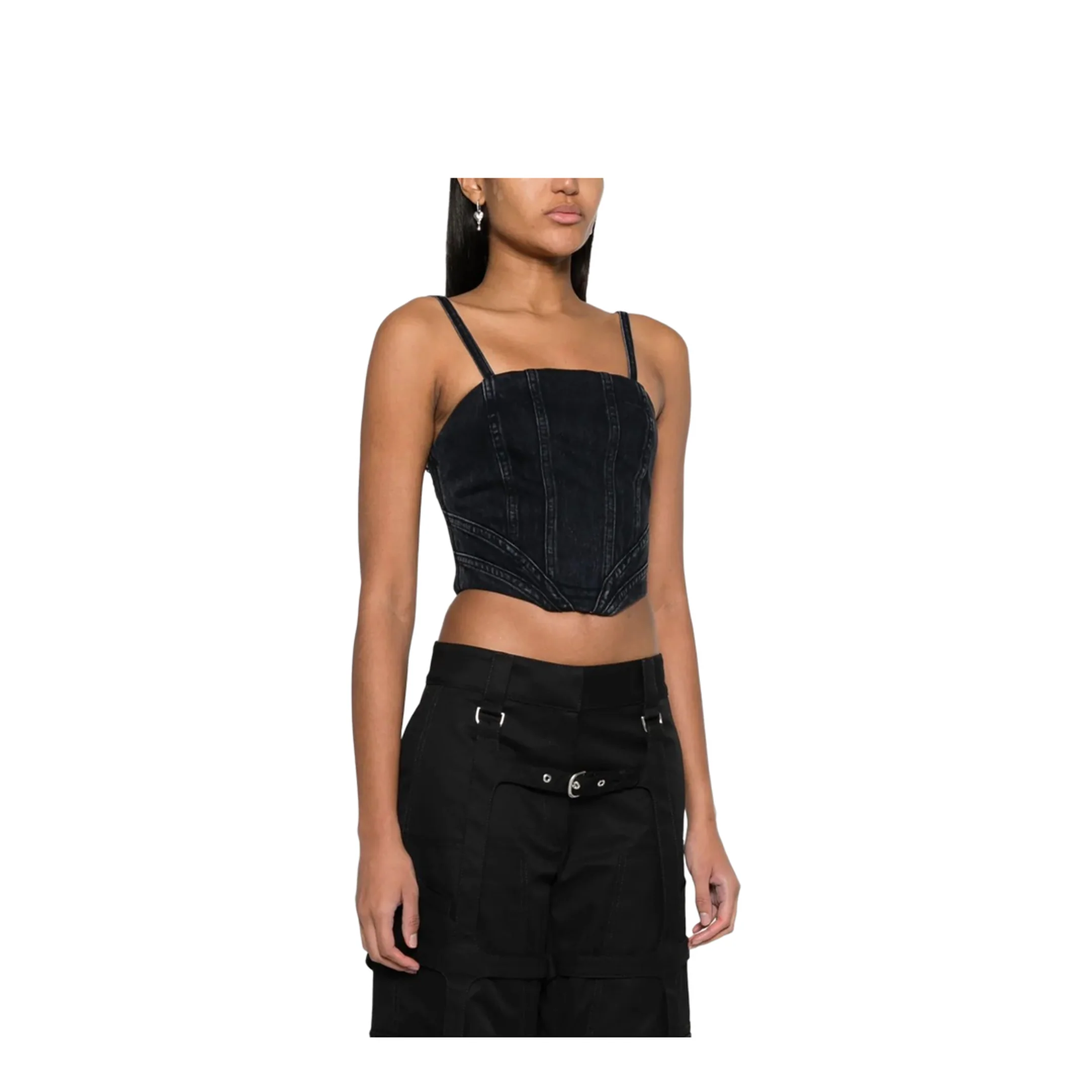 Denim Corset Top - Black - Image 3