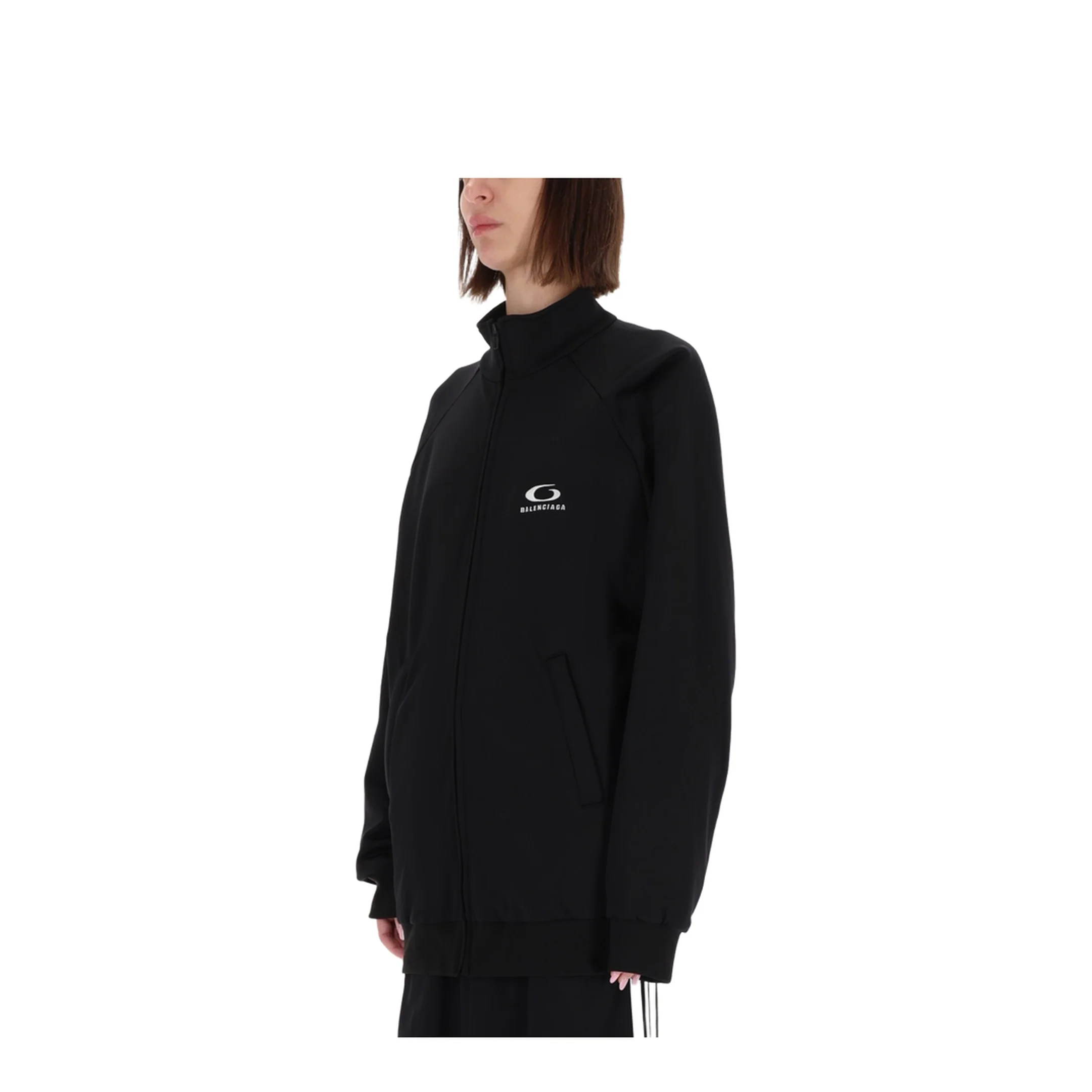 Black Cotton Zip-Up Tracksuit Jacket - Image 3
