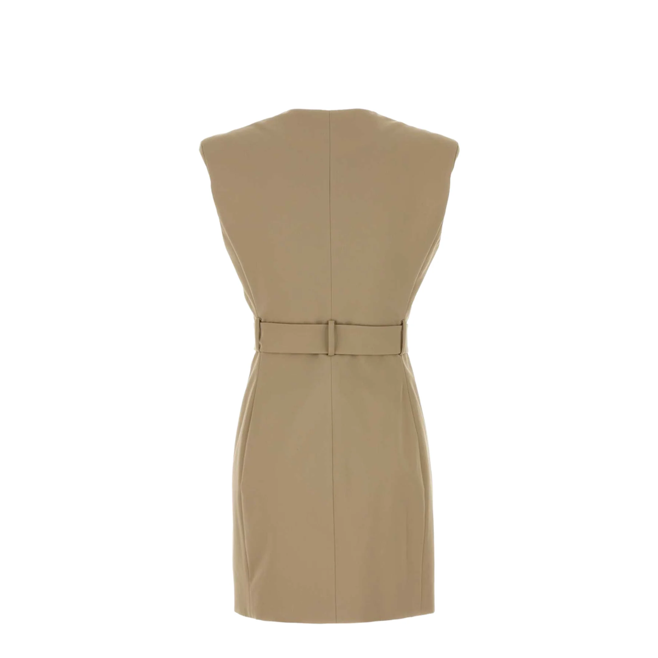 Belted Cotton Mini Dress Beige - Image 3
