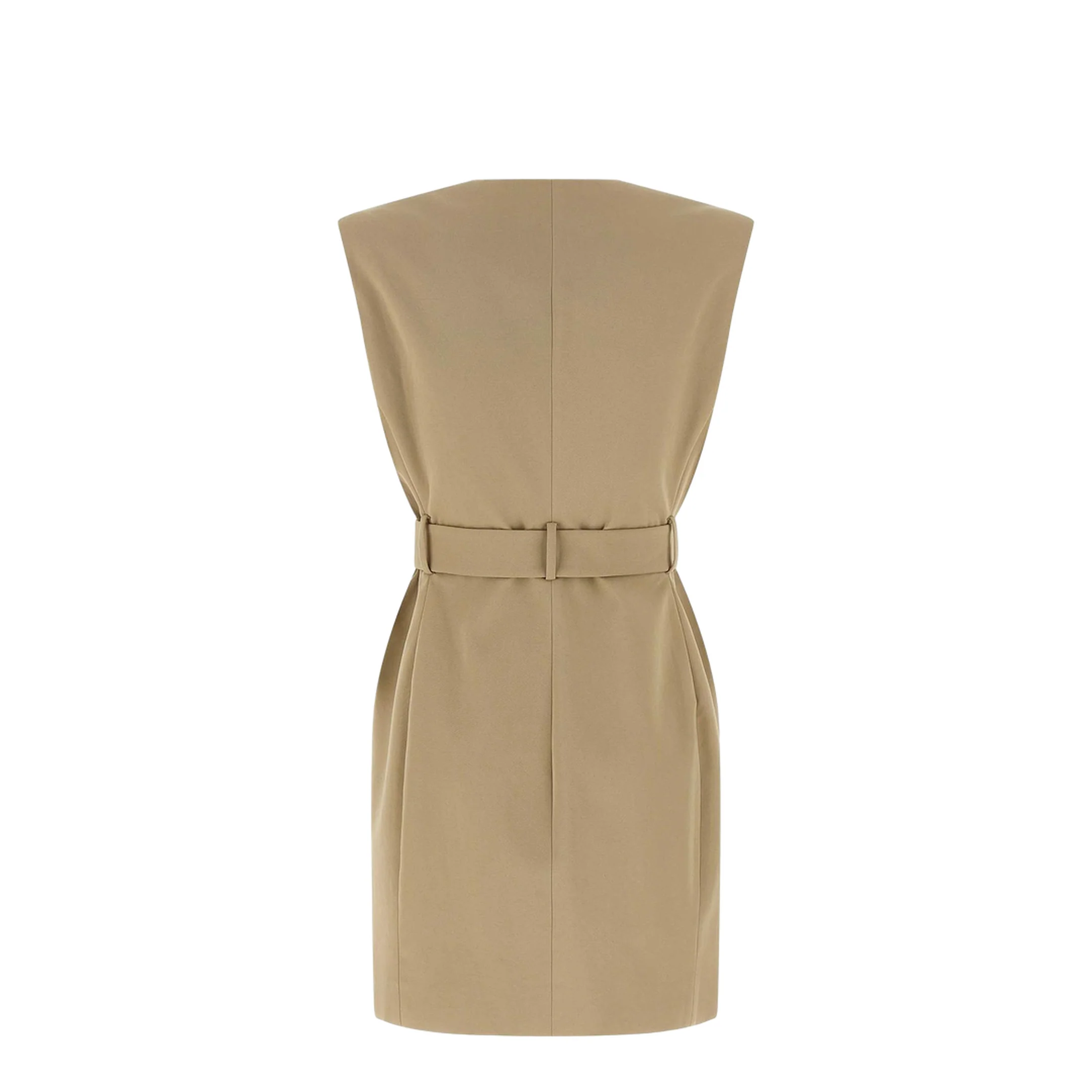 Belted Cotton Mini Dress Beige - Image 4