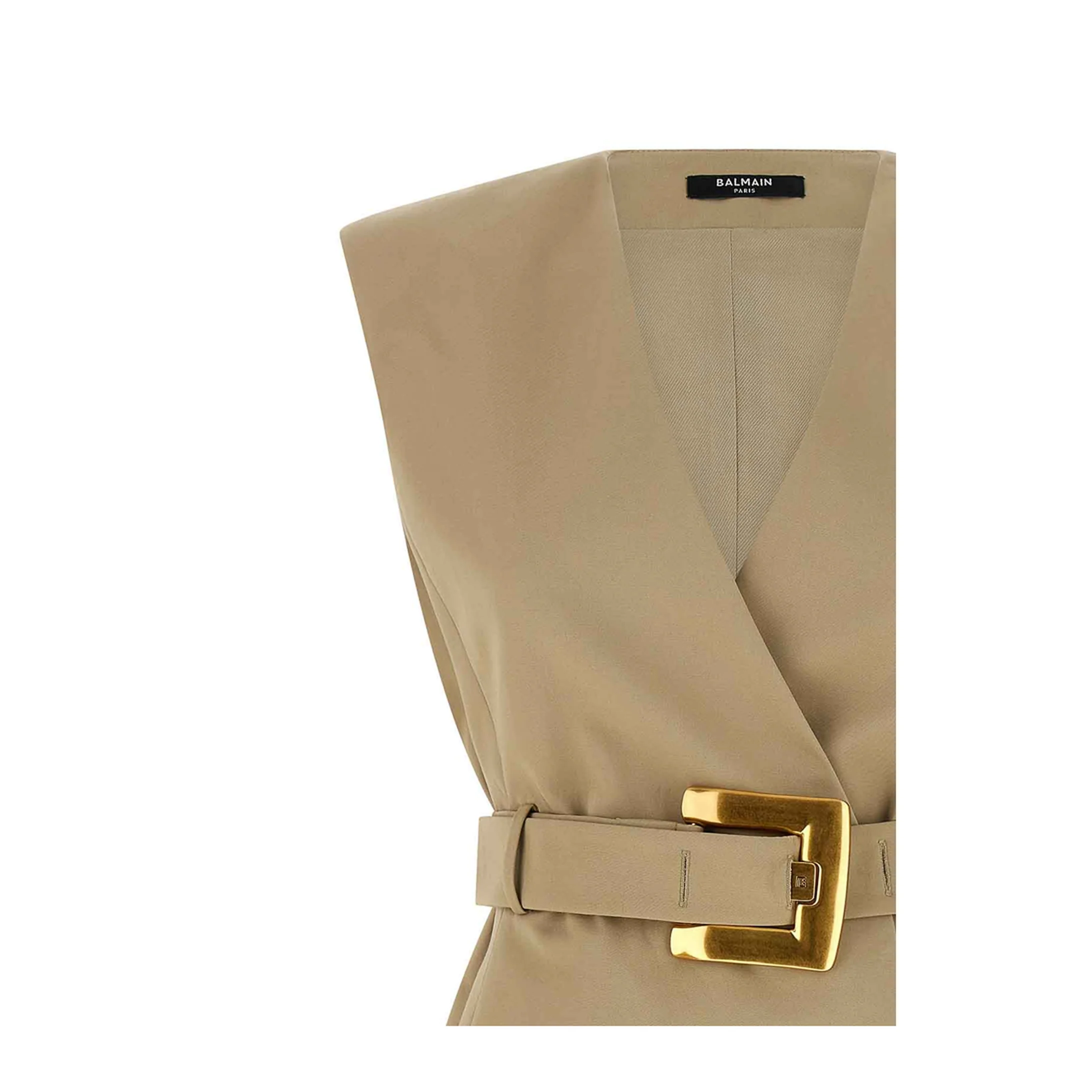 Belted Cotton Mini Dress Beige - Image 5