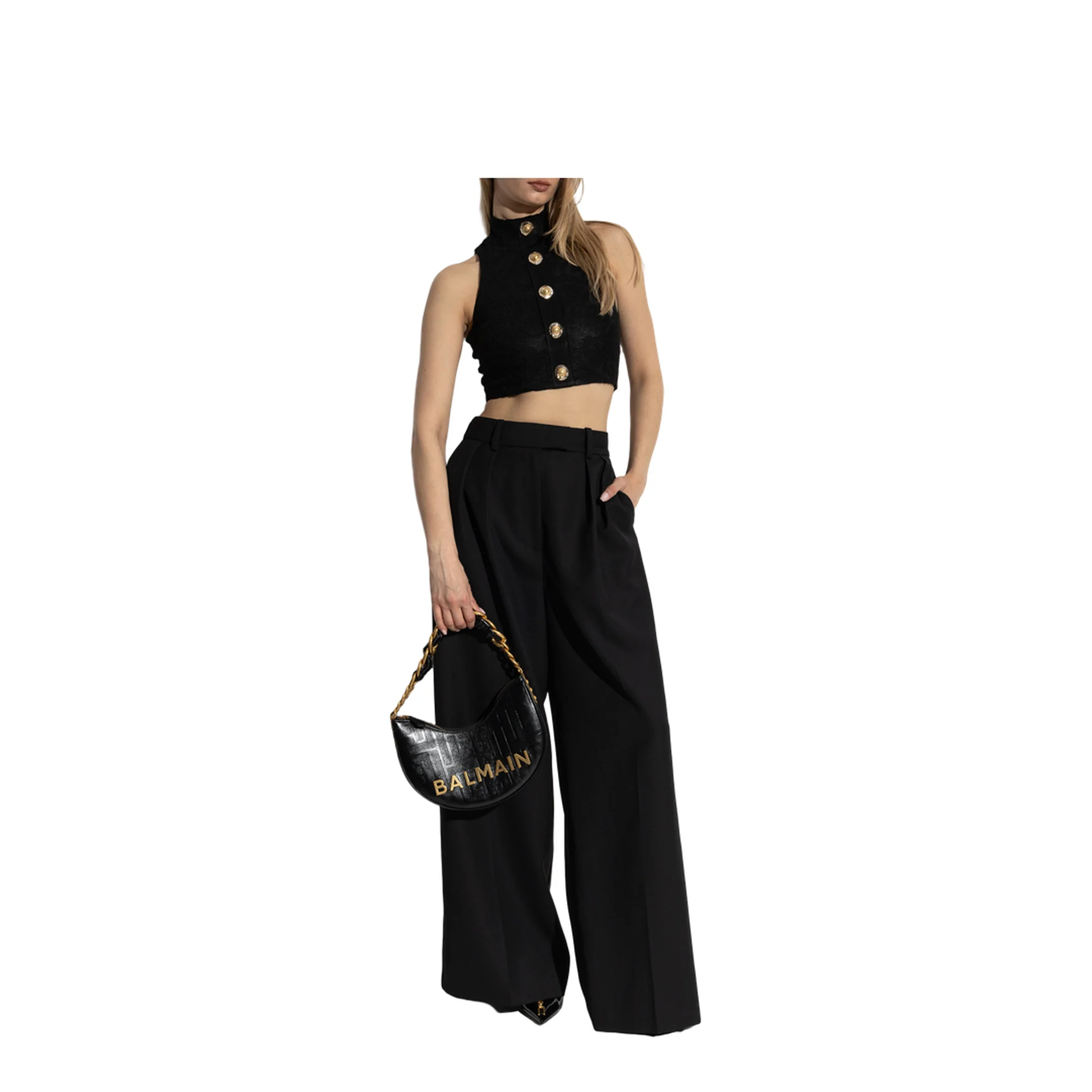 Baroque Pattern Buttoned Top Black - Image 2