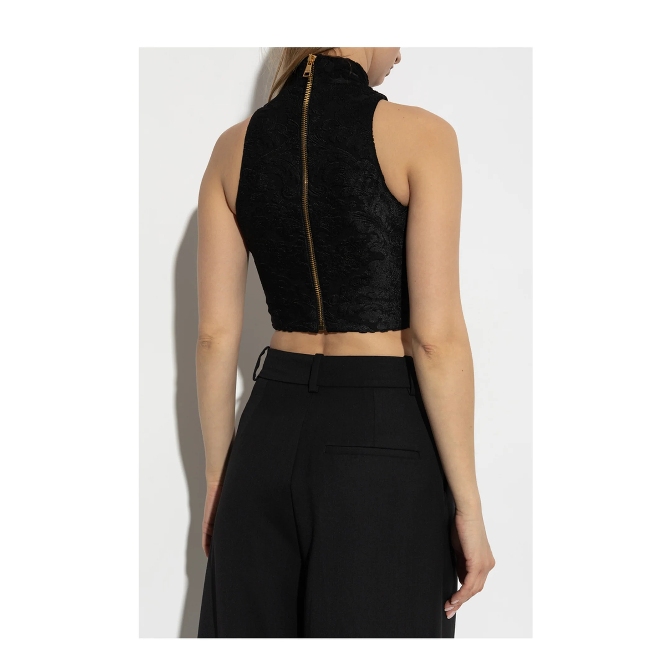 Baroque Pattern Buttoned Top Black - Image 4