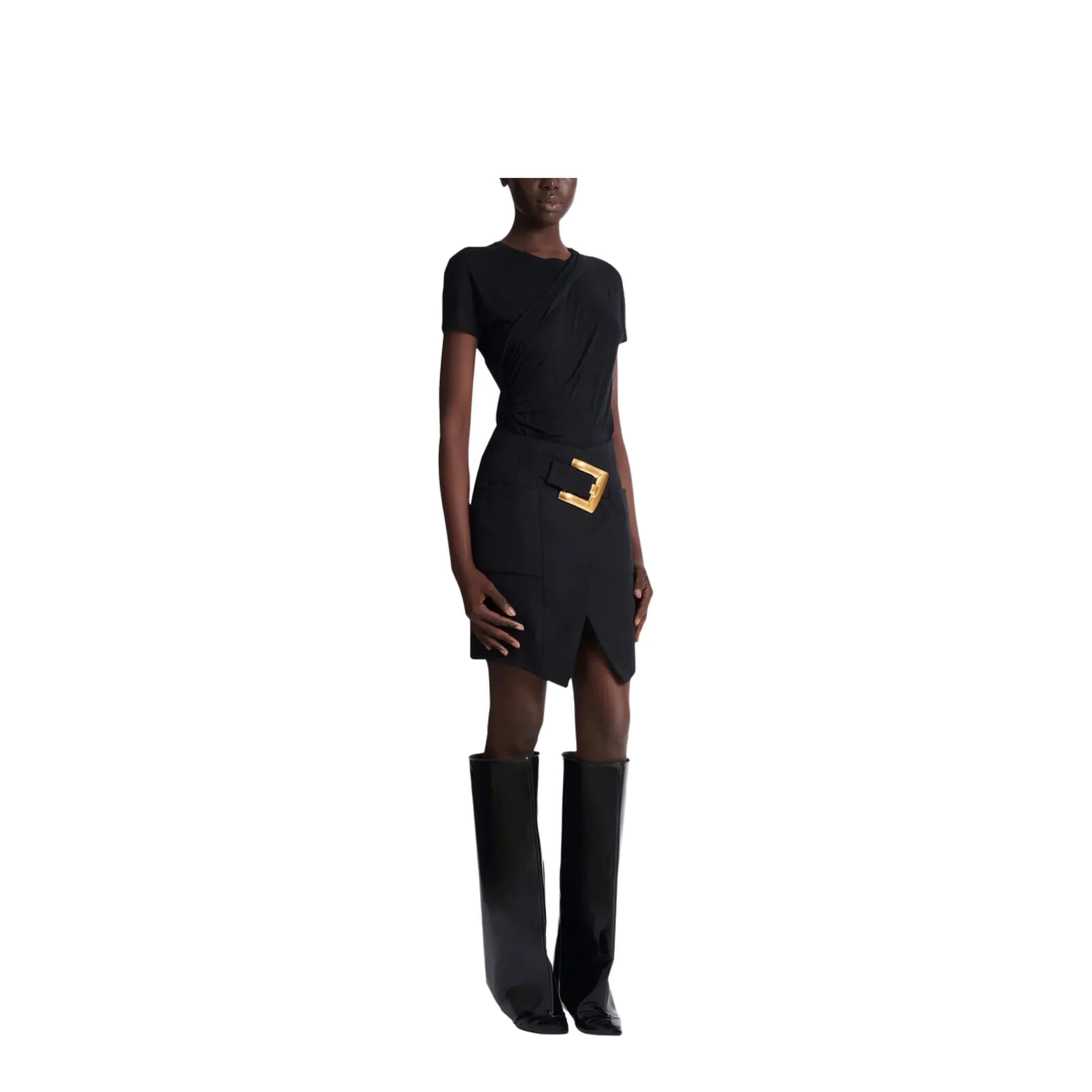 Belted Grain De Poudre Knee Length Skirt - Image 3
