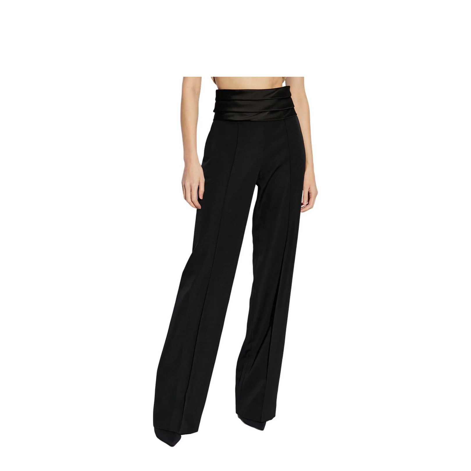 Black High-Waisted Satin Tailored Pants - Image 3
