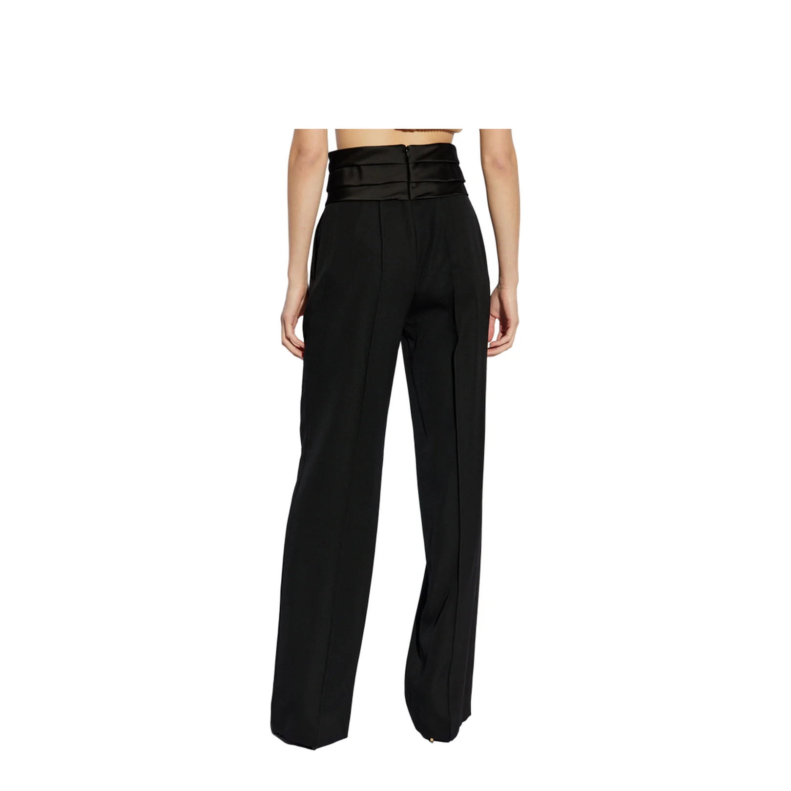 Black High-Waisted Satin Tailored Pants - Image 4