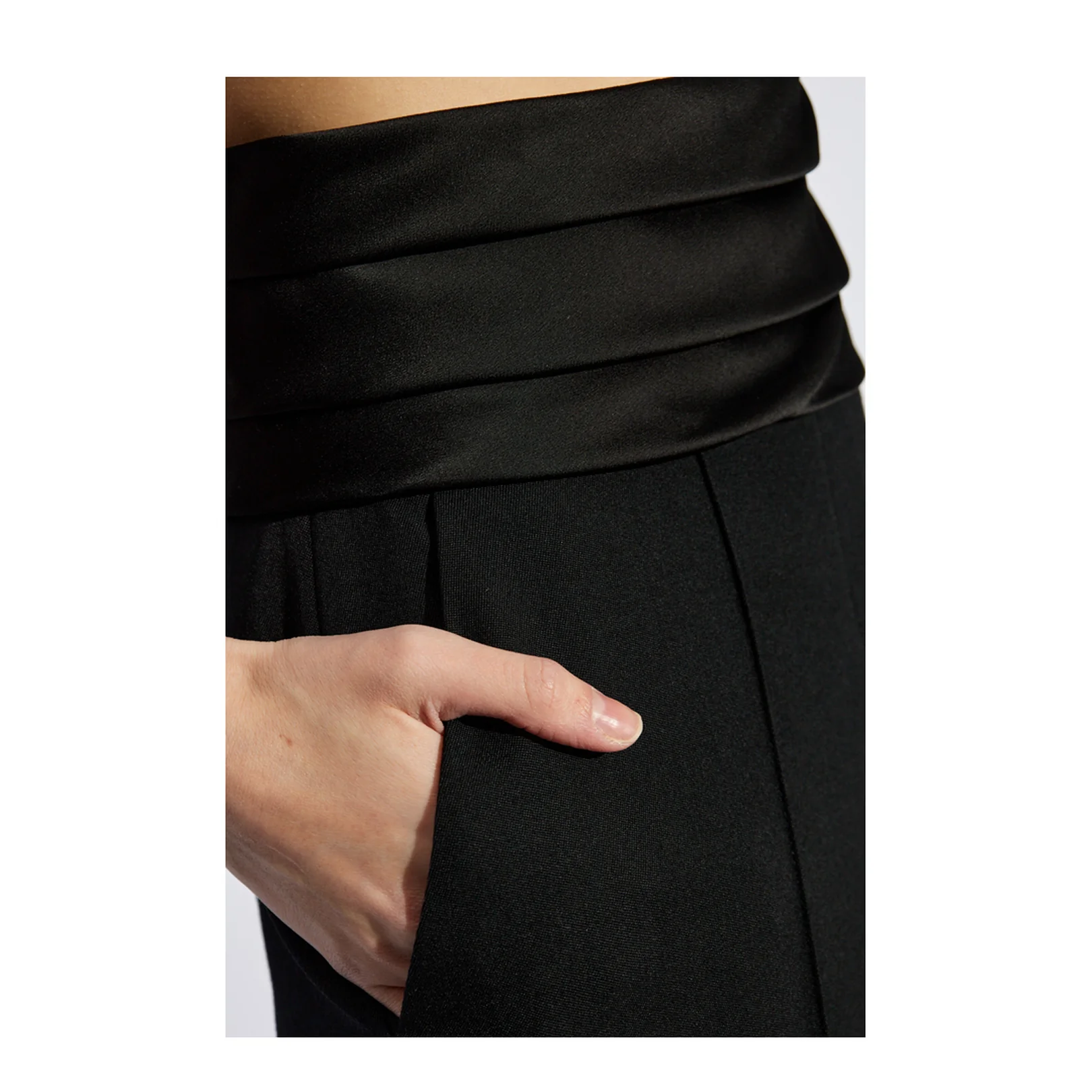 Black High-Waisted Satin Tailored Pants - Image 5