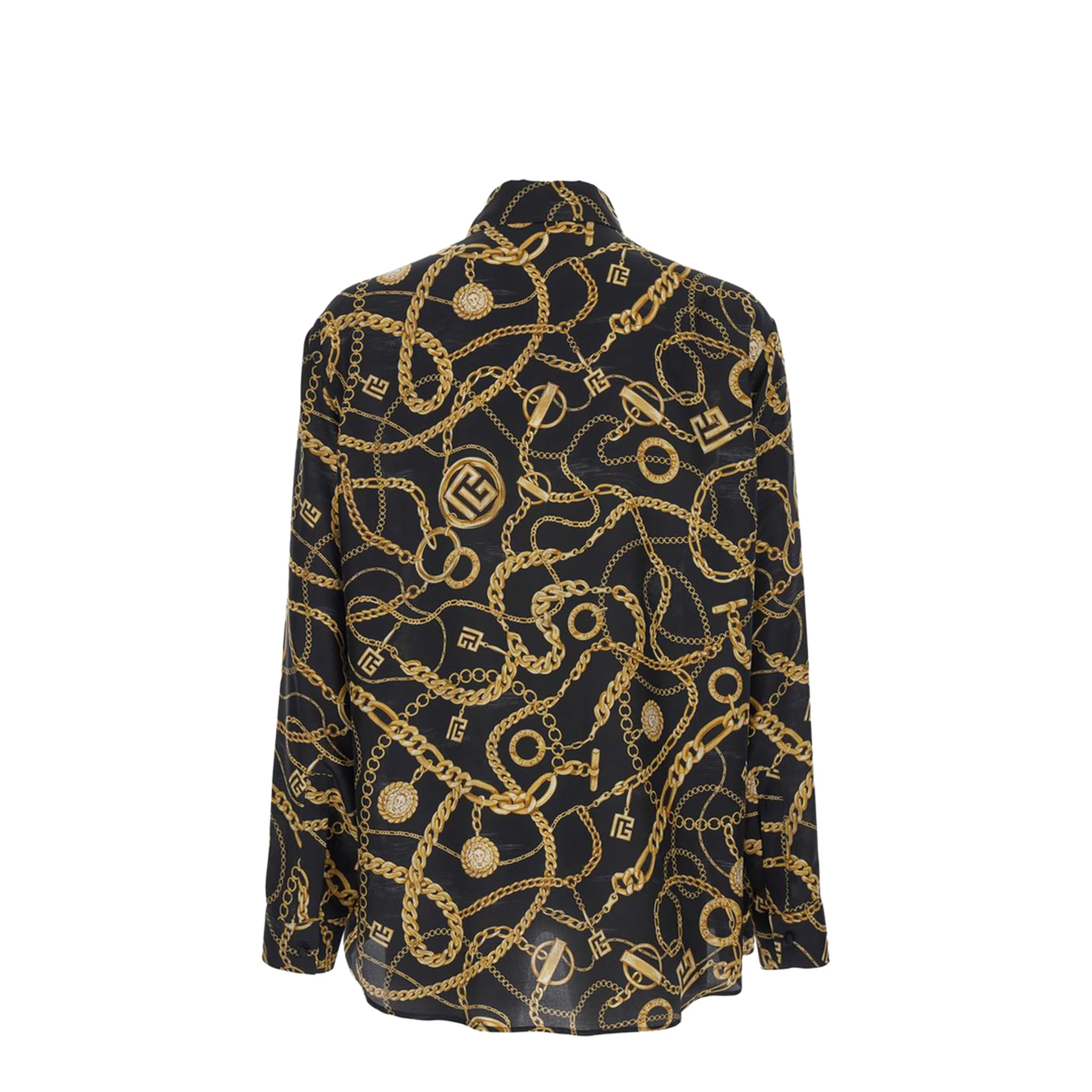 Black Shirt Pointed Collar Chain Print Logo Silk - Image 2