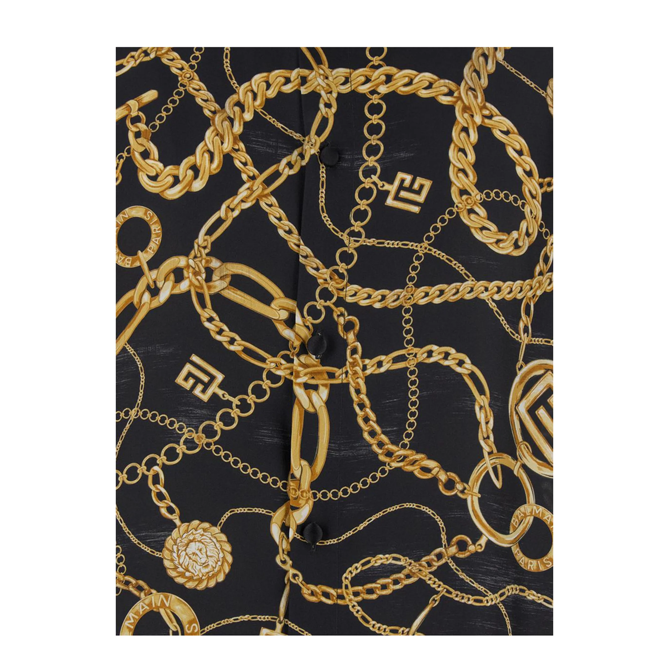 Black Shirt Pointed Collar Chain Print Logo Silk - Image 3