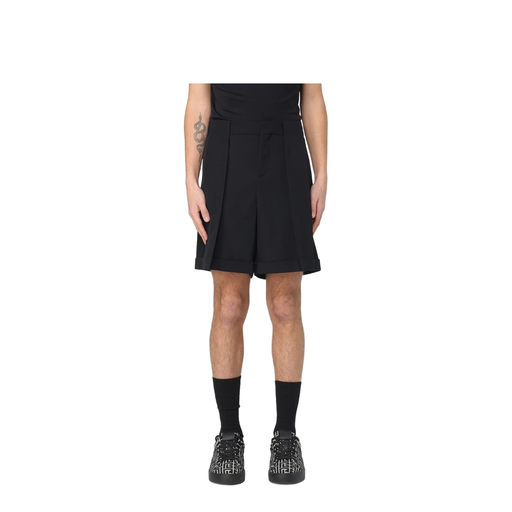 Pleated Gabardine Shorts - Black - Image 4