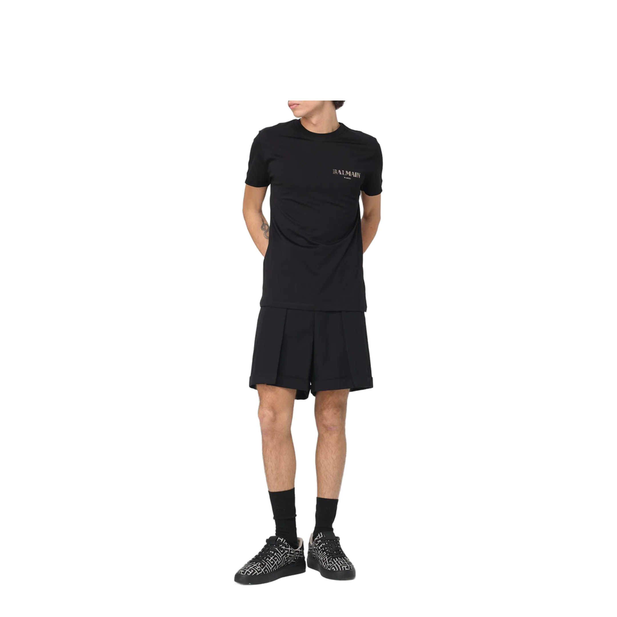 Pleated Gabardine Shorts - Black - Image 5