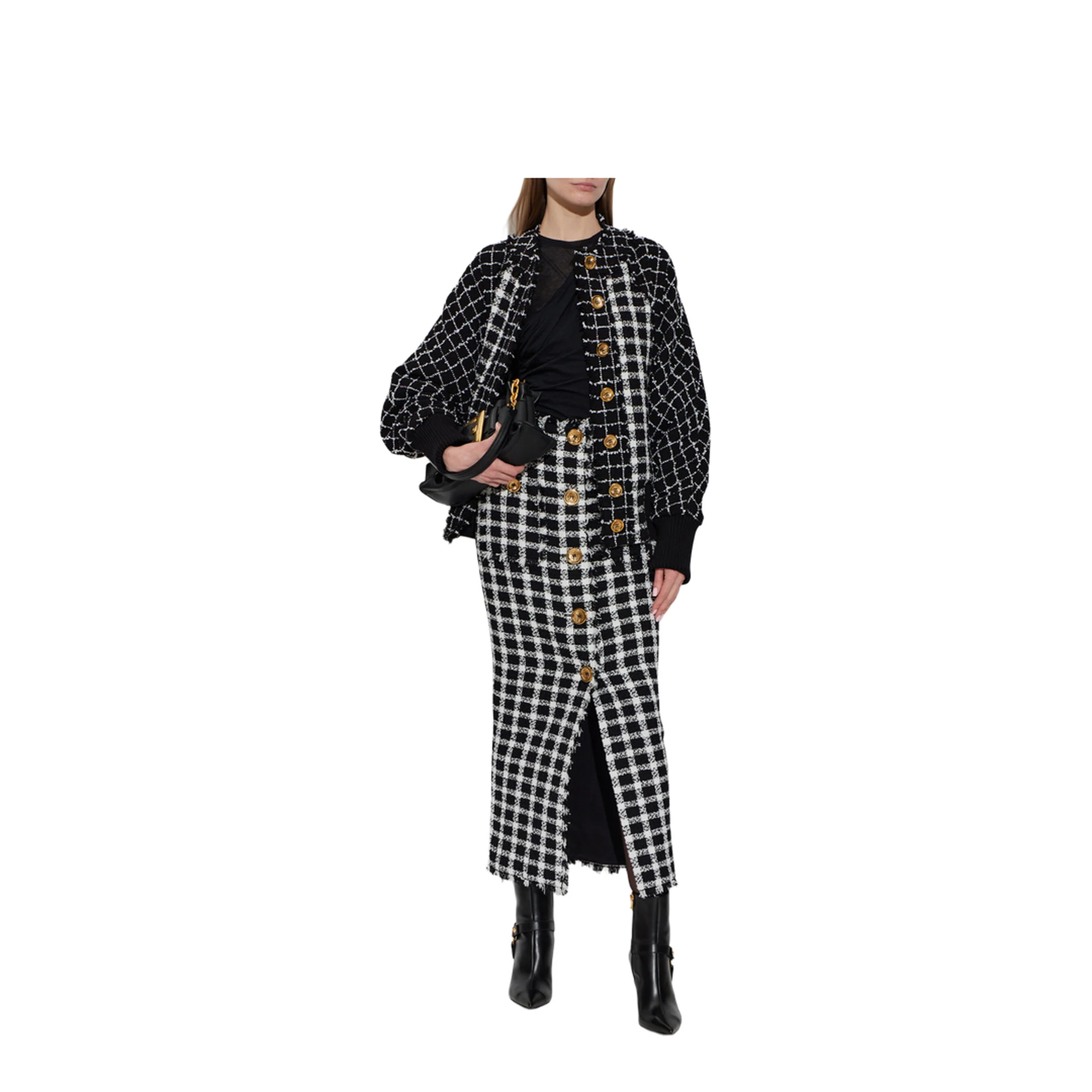 Tweed Bomber Jacket Black - Image 2
