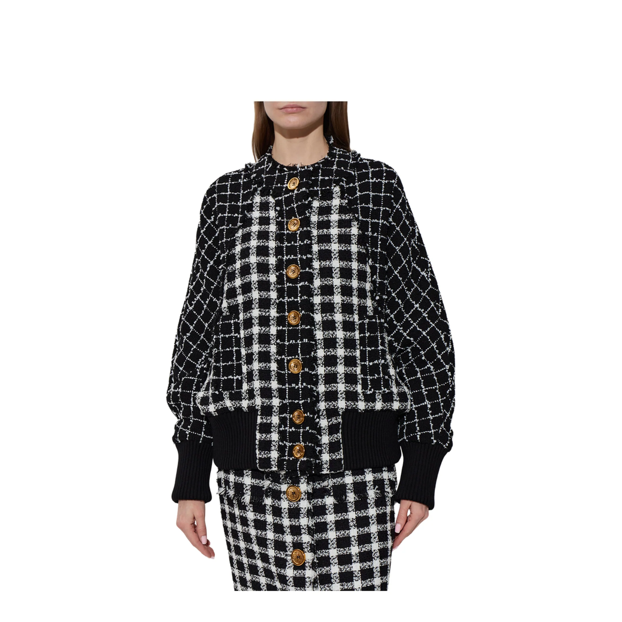 Tweed Bomber Jacket Black - Image 3