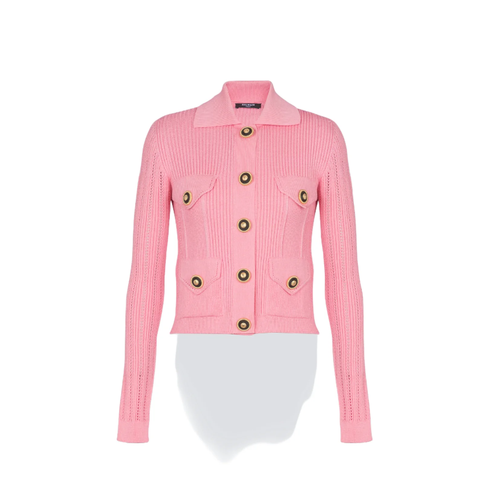 Buttoned Ripped Knit Cardigan Pink