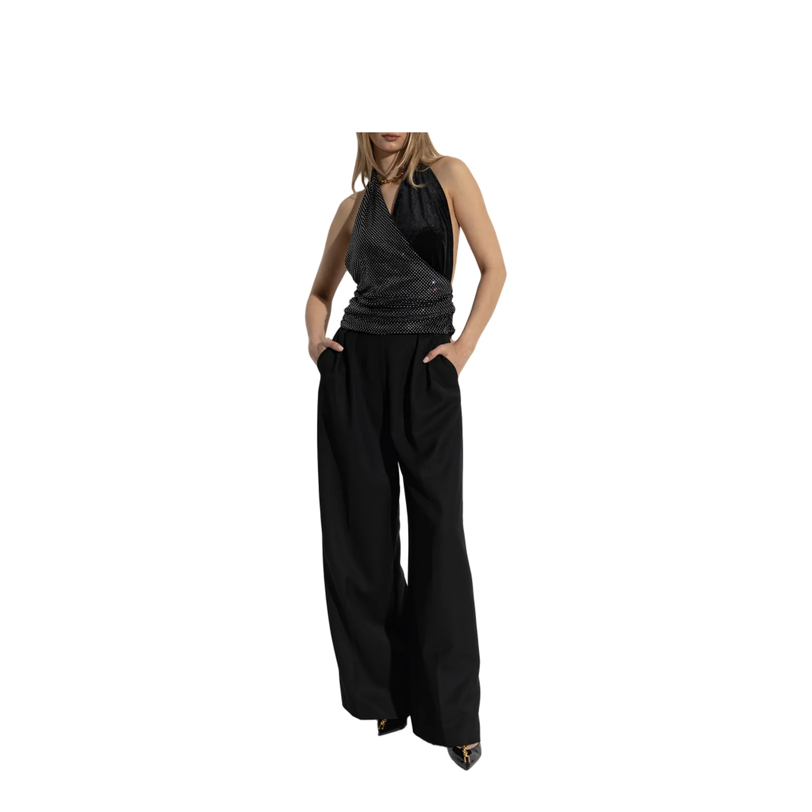 Crystal Embellished Halterneck Top Black - Image 2