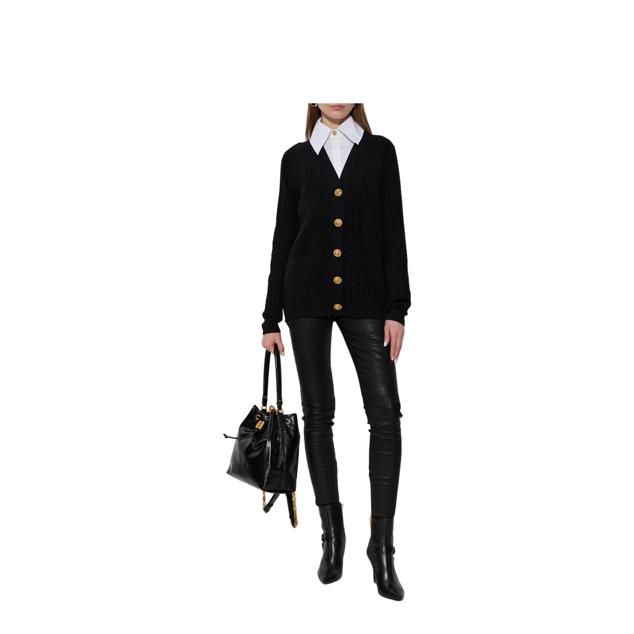 Ribbed Buttoned Cardigan Black - Image 2