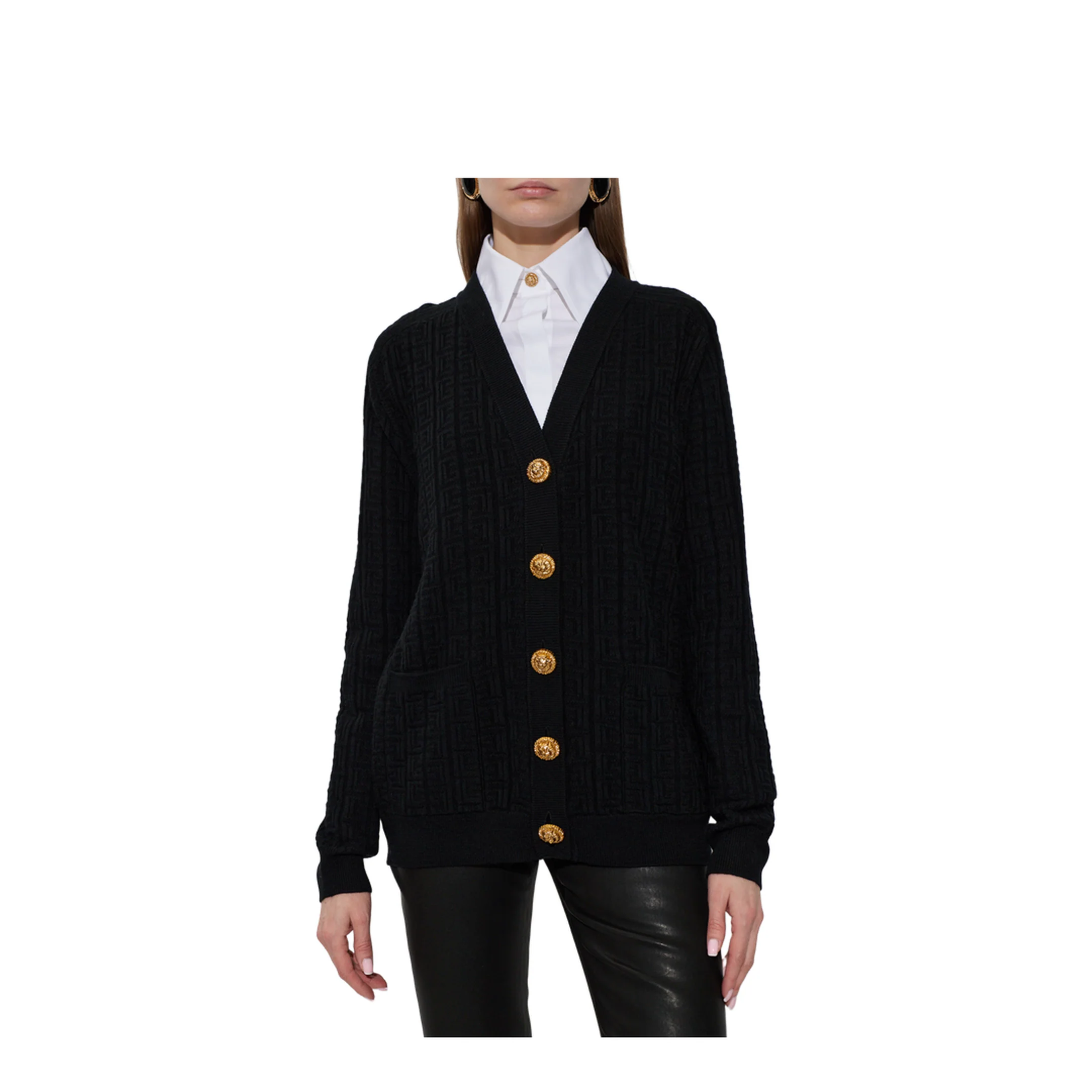 Ribbed Buttoned Cardigan Black - Image 3