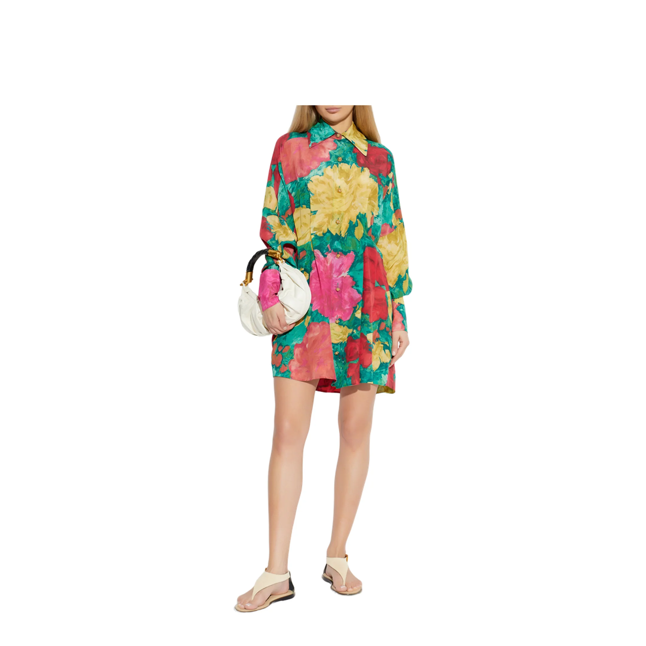 Roses Printed Crepe Shirt Dress - Image 2