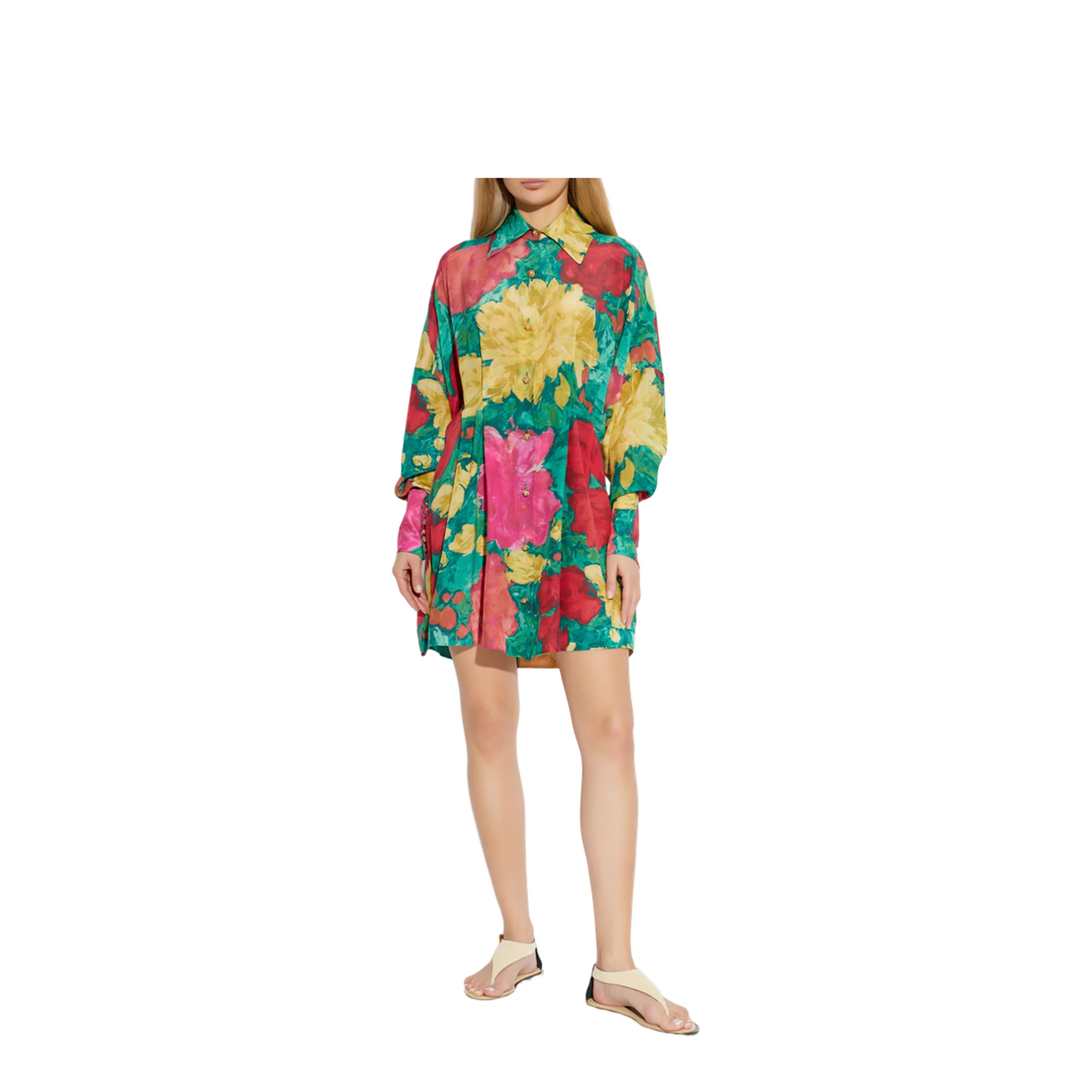 Roses Printed Crepe Shirt Dress - Image 3