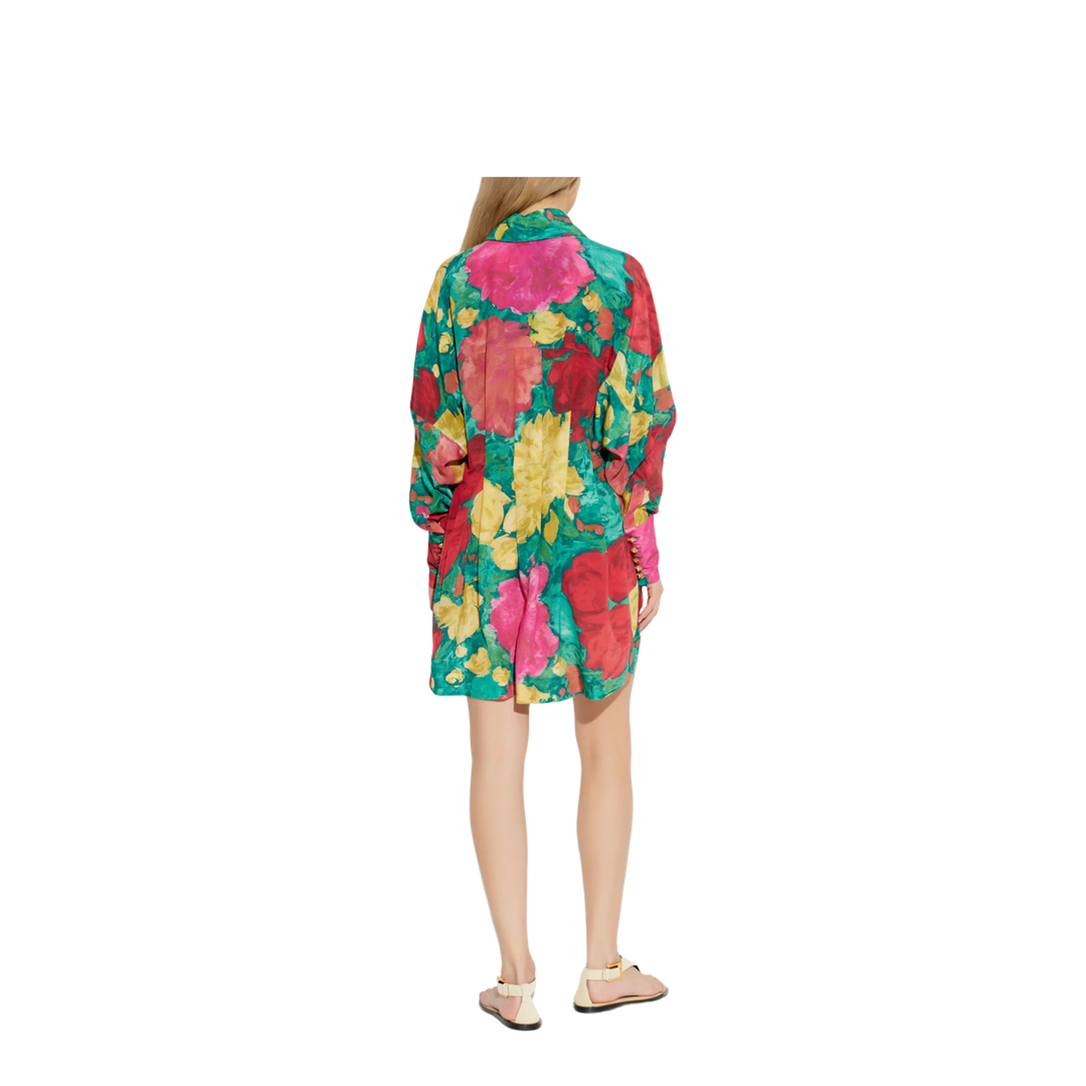 Roses Printed Crepe Shirt Dress - Image 4