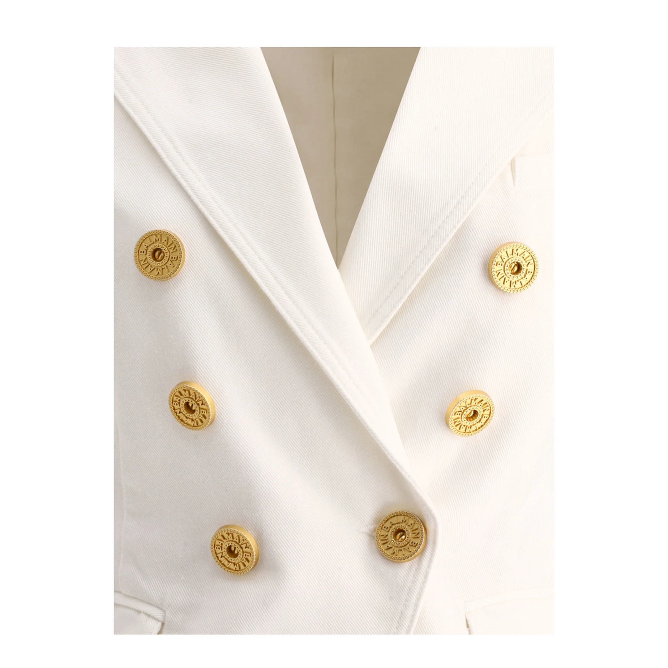 Double-Breasted Denim Blazer White - Image 3