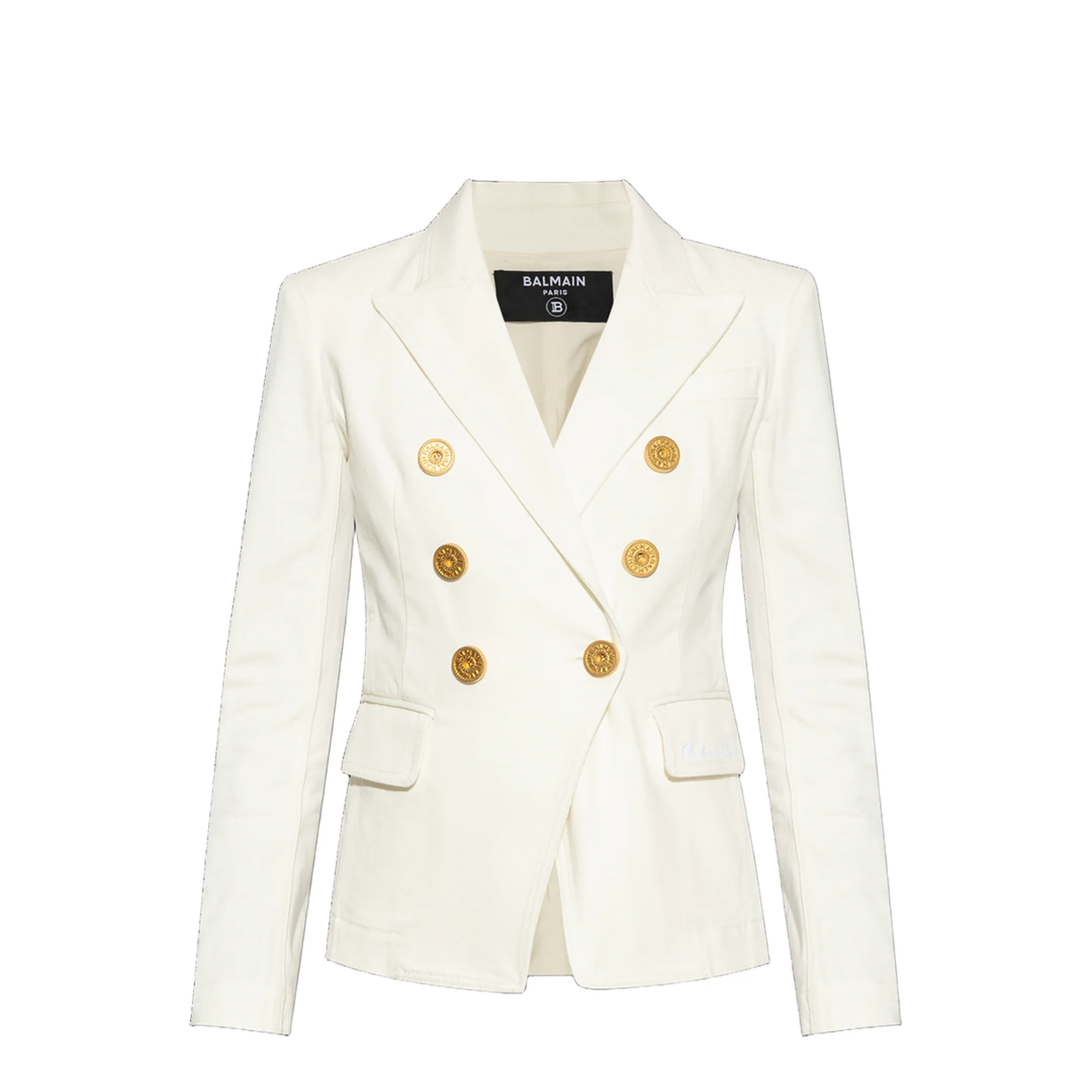 Double-Breasted Denim Blazer White - Image 5
