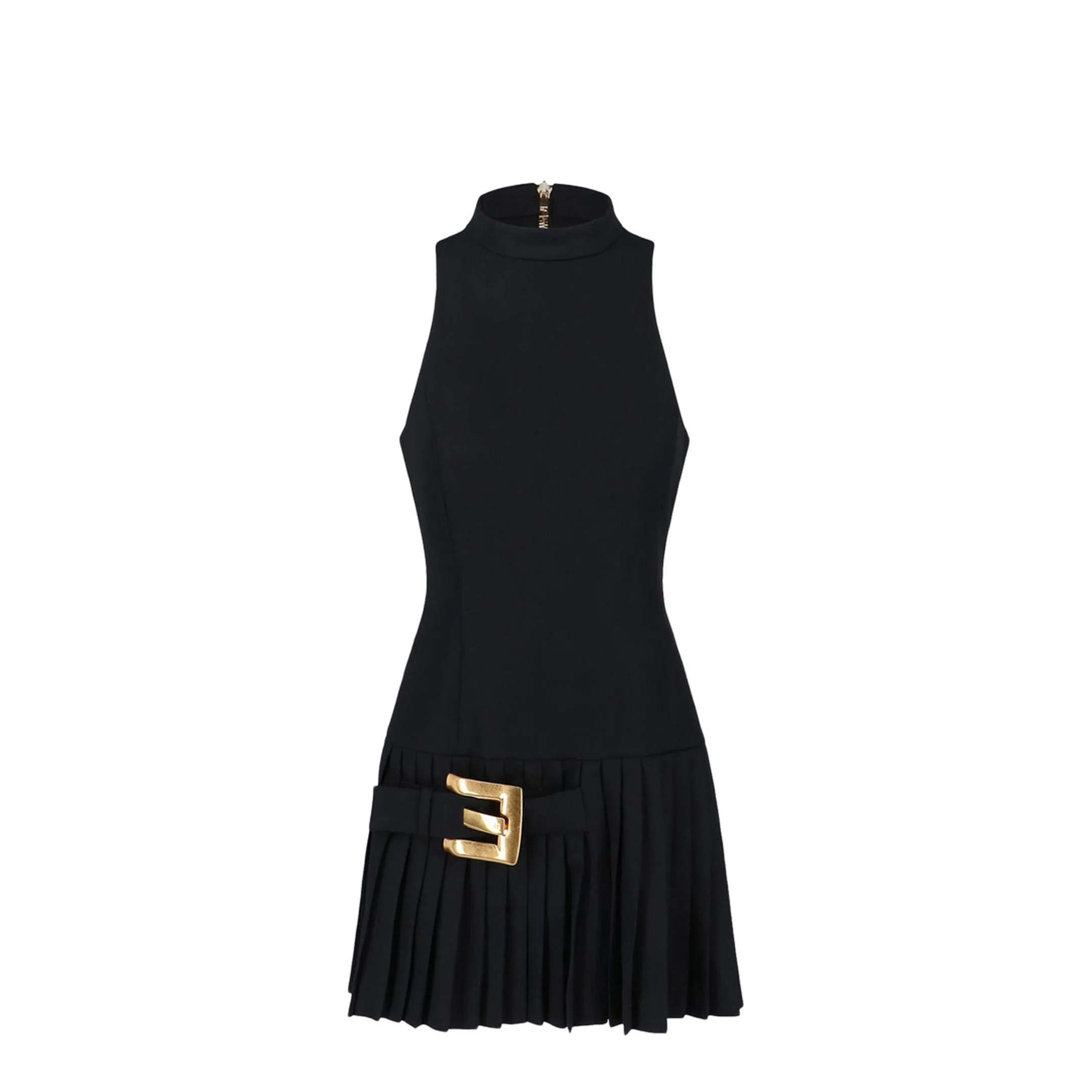 Belted Pleated Mini Dress Black - Image 2