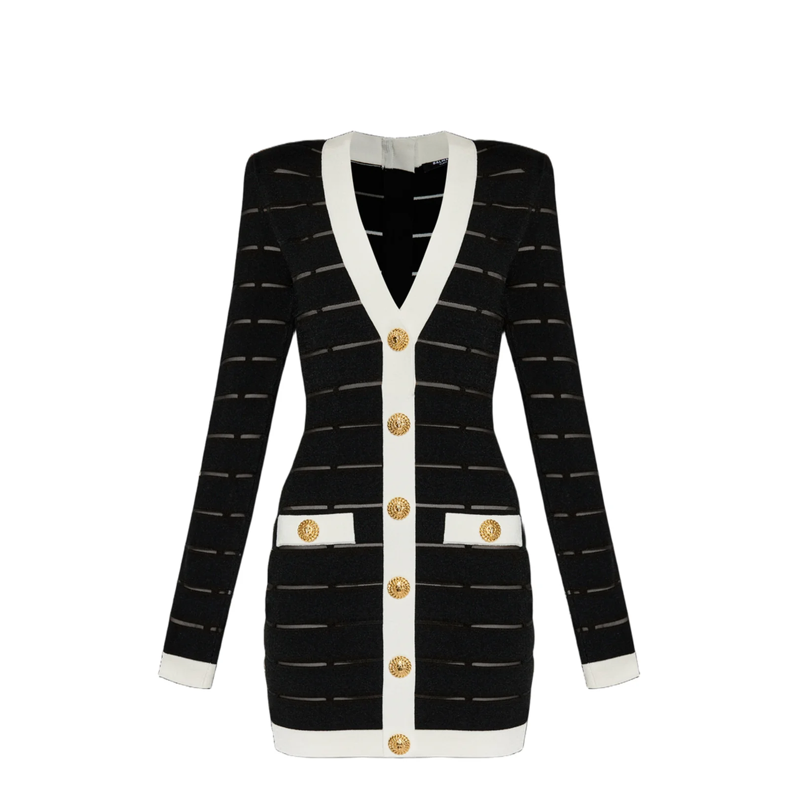 Buttoned Knit Short Dress Black