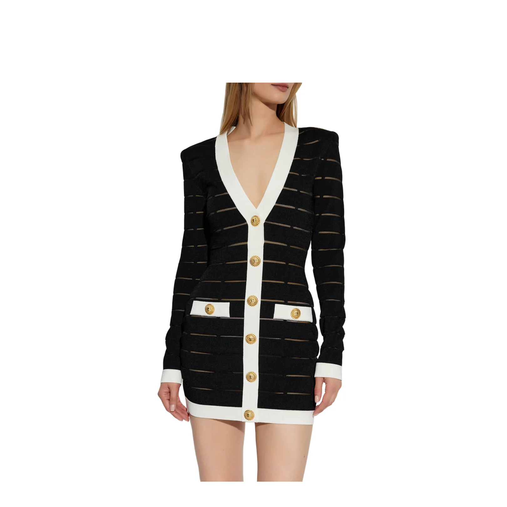 Buttoned Knit Short Dress Black - Image 3