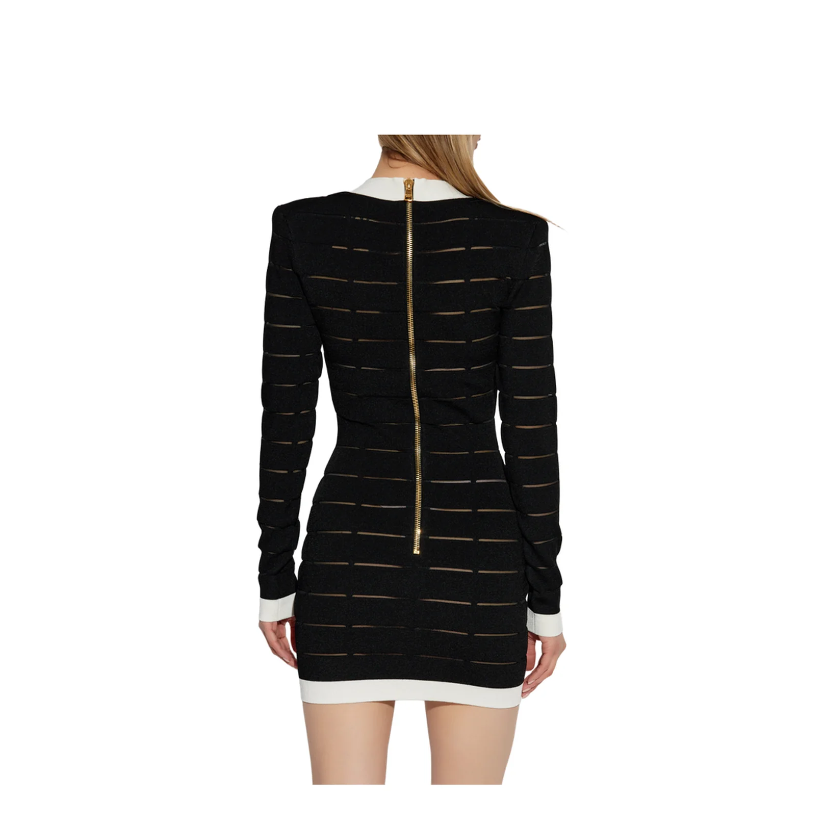 Buttoned Knit Short Dress Black - Image 4