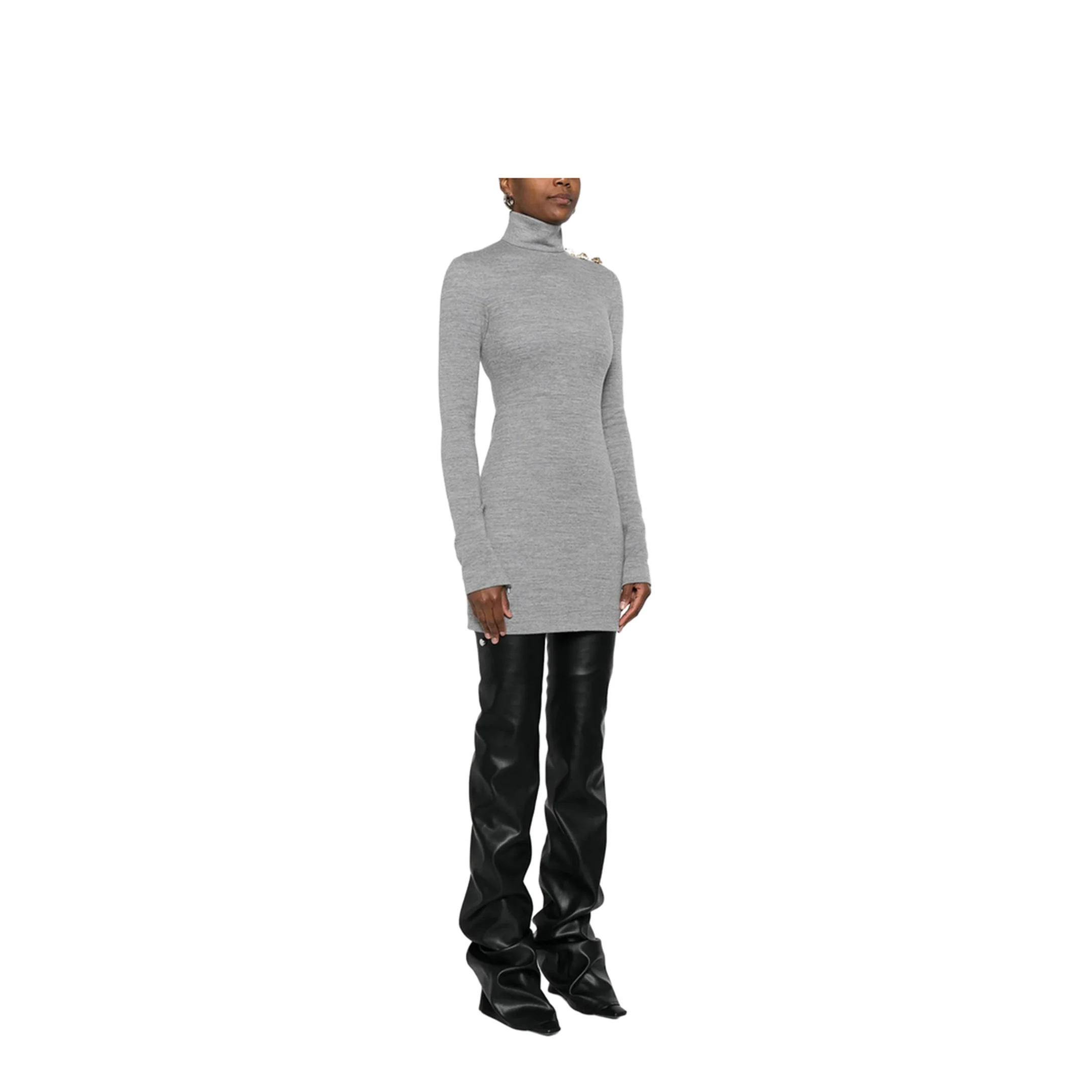 High-Neck Button Dress Grey - Image 3