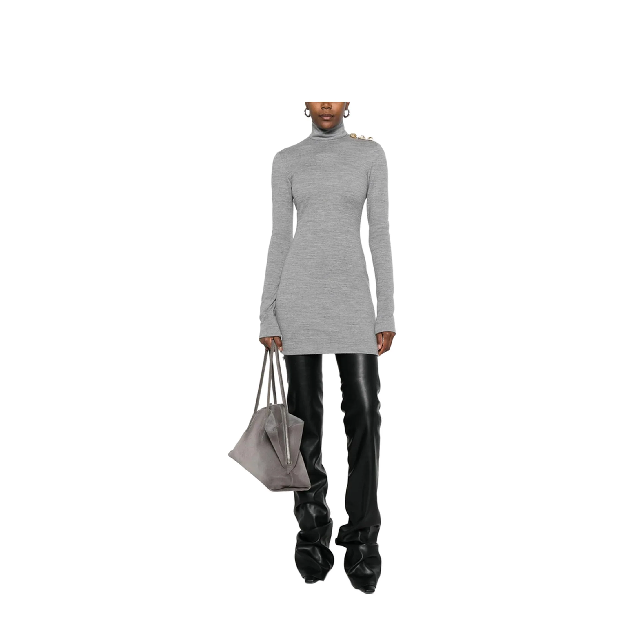 High-Neck Button Dress Grey - Image 4