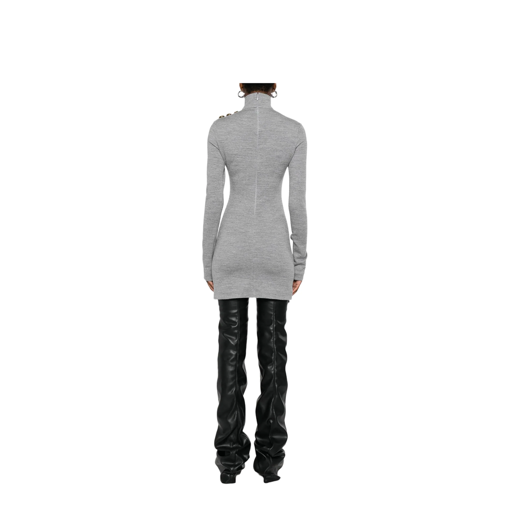 High-Neck Button Dress Grey - Image 5