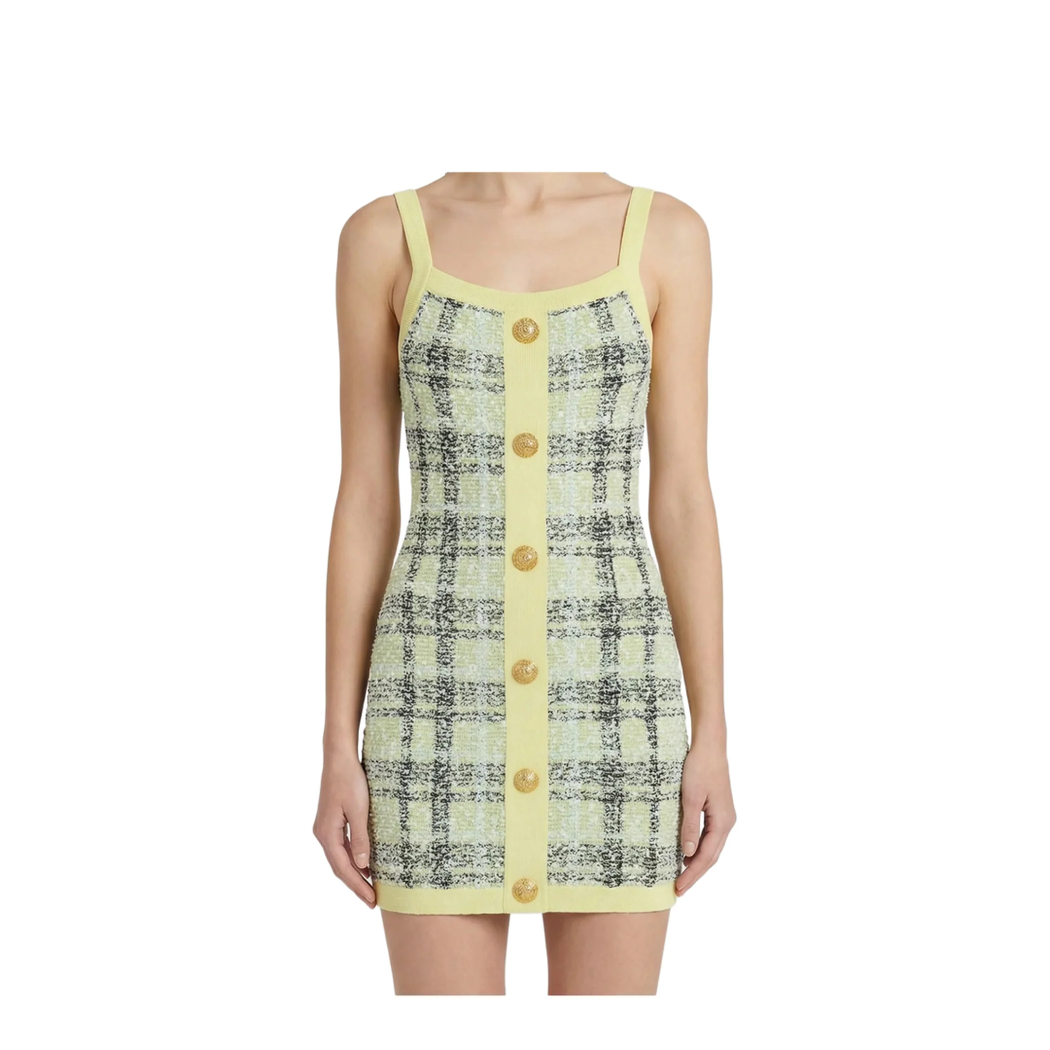 Embroidered Tweed Dress Yellow - Image 2