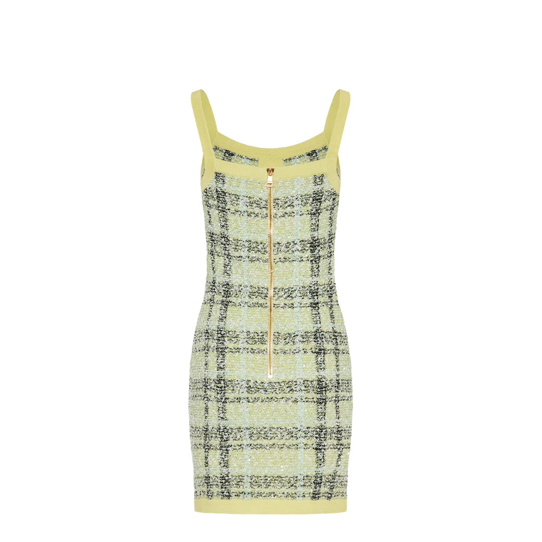 Embroidered Tweed Dress Yellow - Image 3