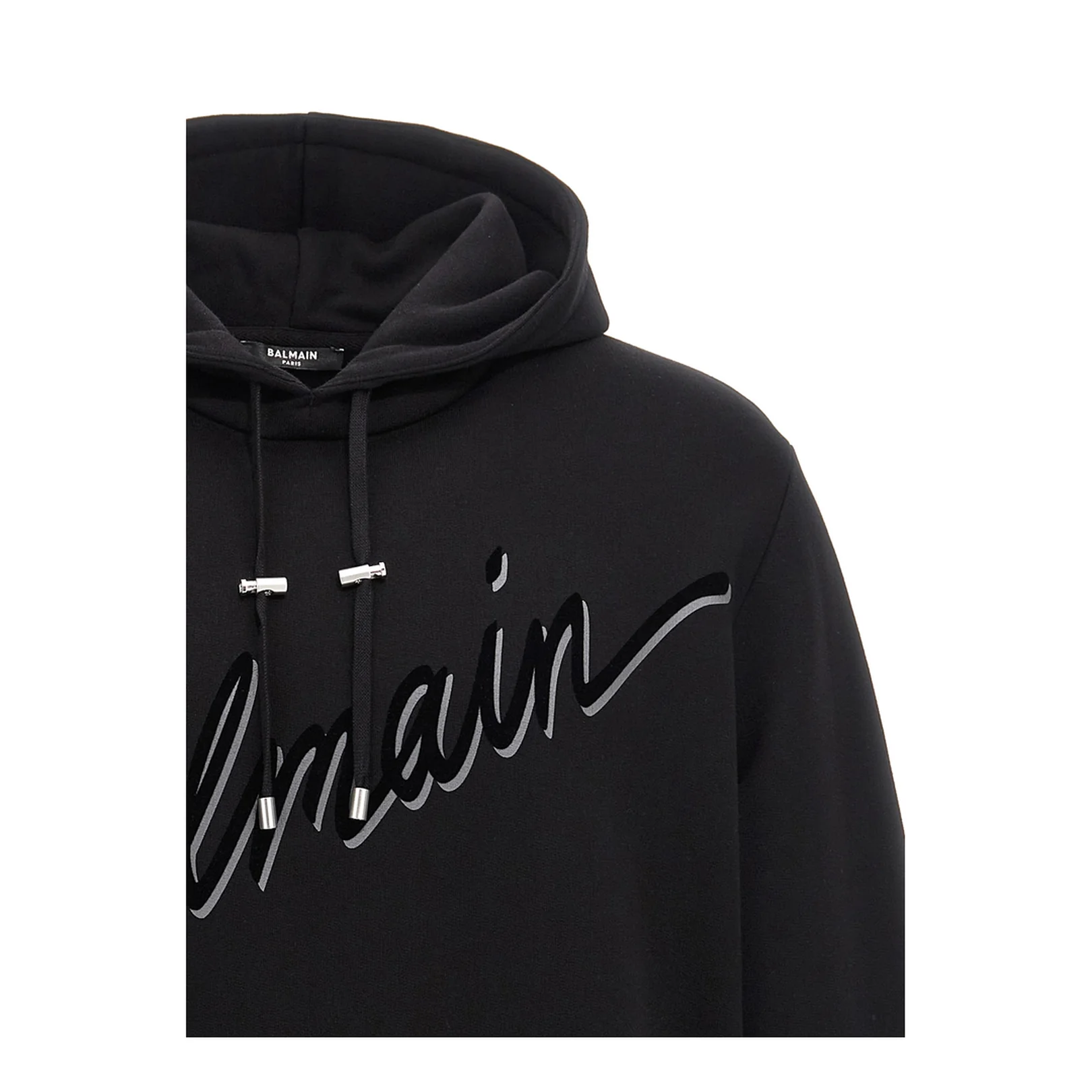 Flocked Letter Hoodie Black - Image 3